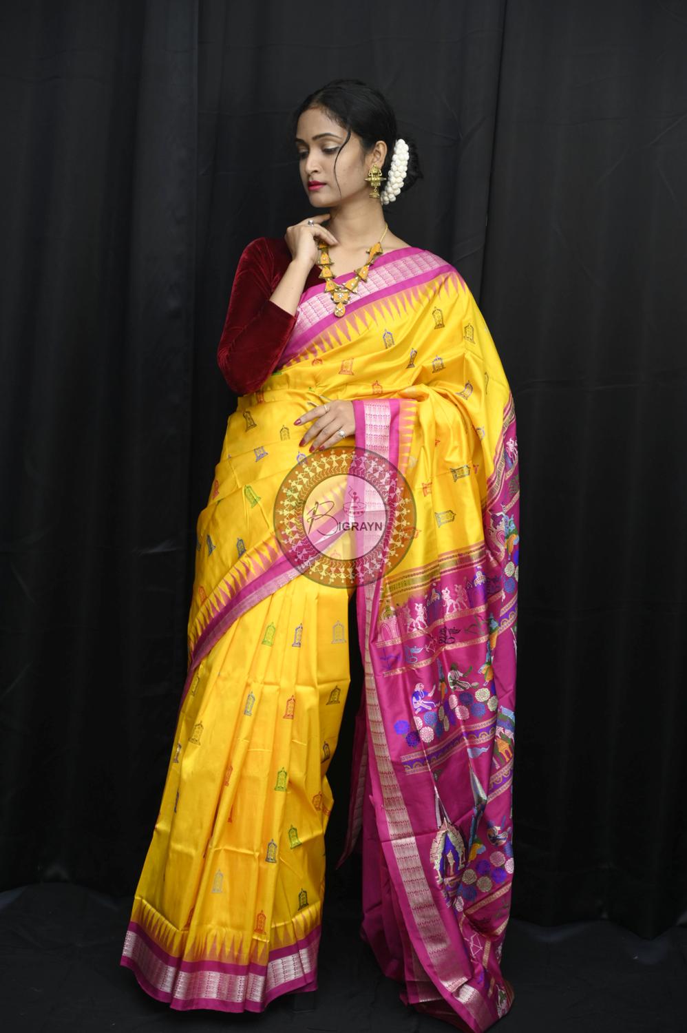 Yellow Magenta Sri Ram Exclusive Sambalpuri Silk Saree