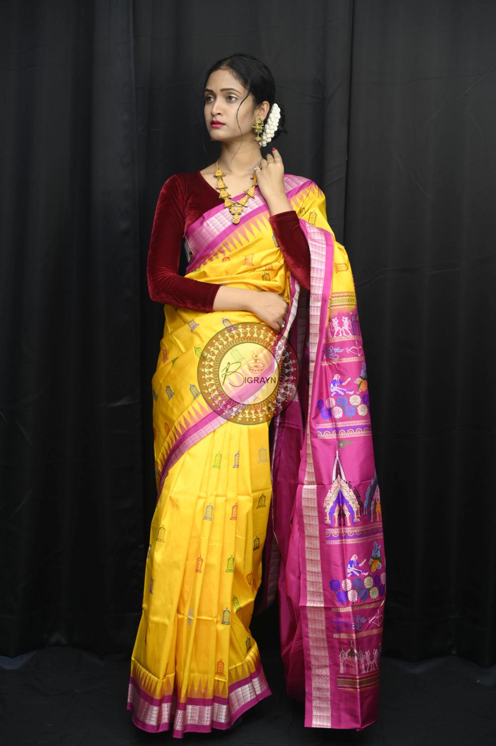 Yellow Magenta Sri Ram Exclusive Sambalpuri Silk Saree