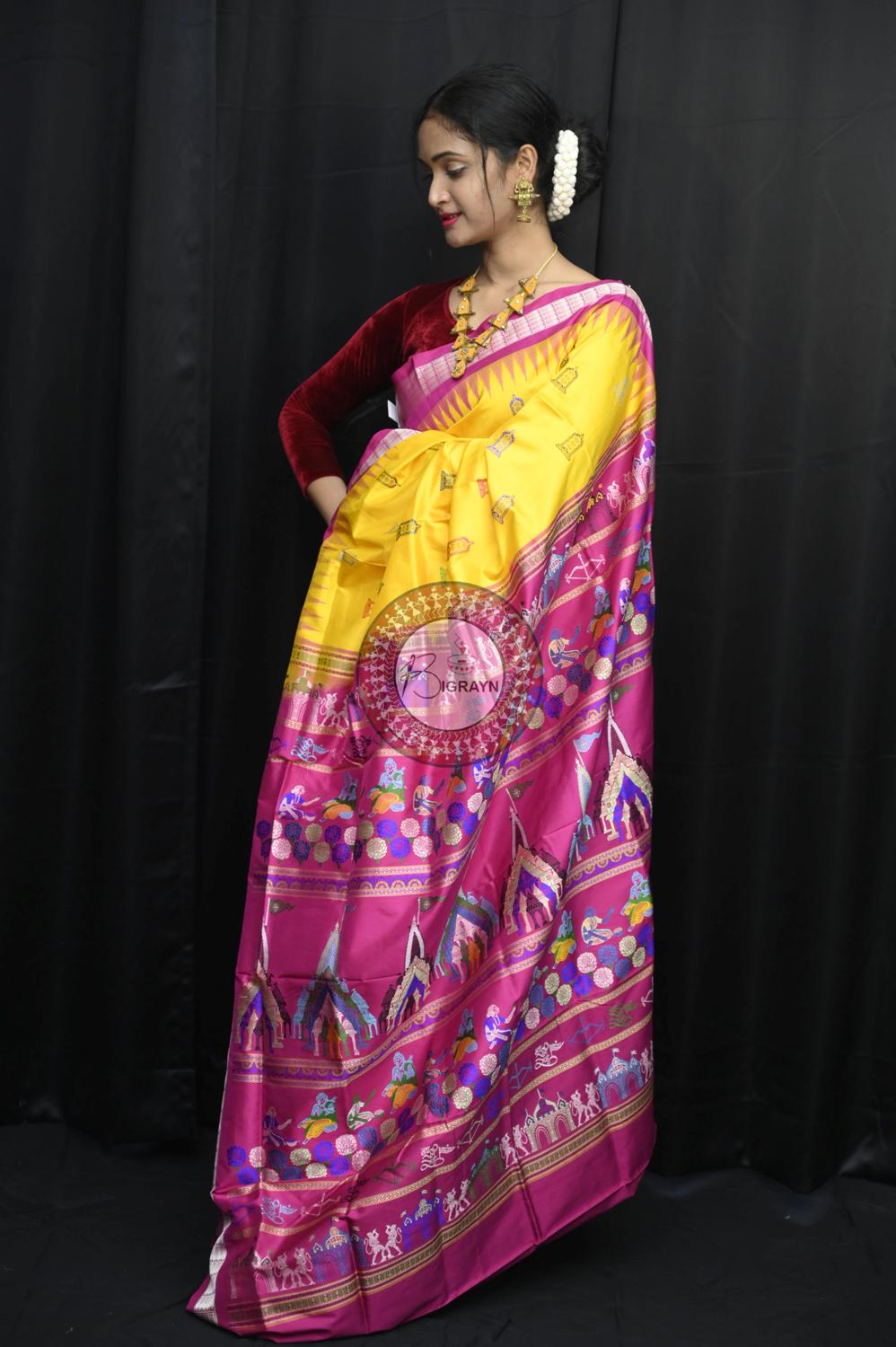 Yellow Magenta Sri Ram Exclusive Sambalpuri Silk Saree