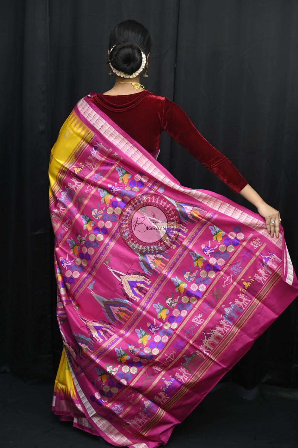 Yellow Magenta Sri Ram Exclusive Sambalpuri Silk Saree