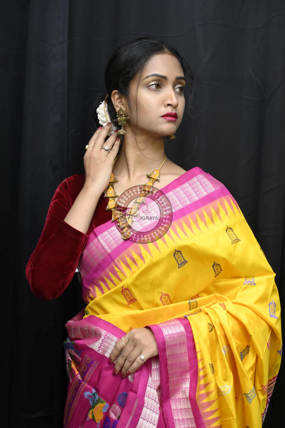 Yellow Magenta Sri Ram Exclusive Sambalpuri Silk Saree