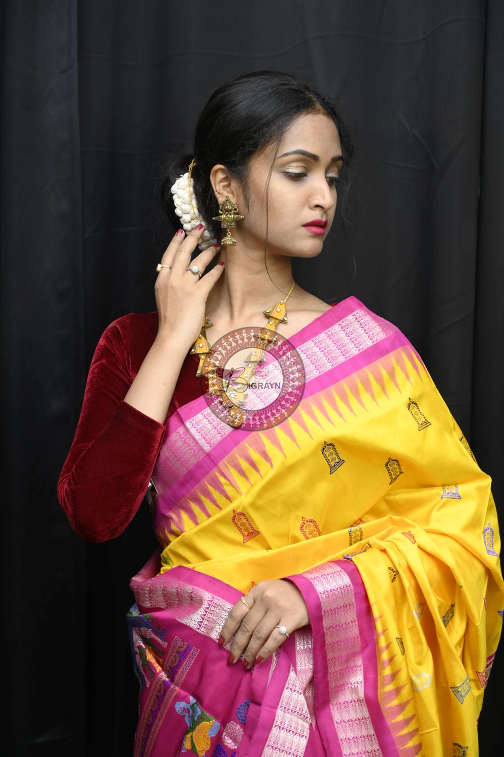 Yellow Magenta Sri Ram Exclusive Sambalpuri Silk Saree