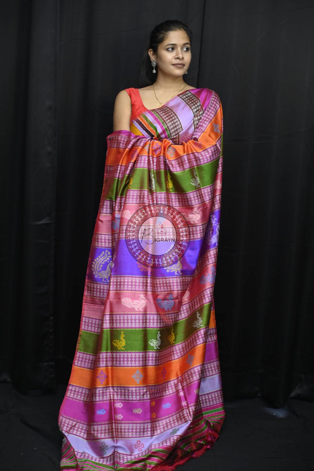 Red Ganga Jamuna Border Double Anchal Berhampuri Silk Saree