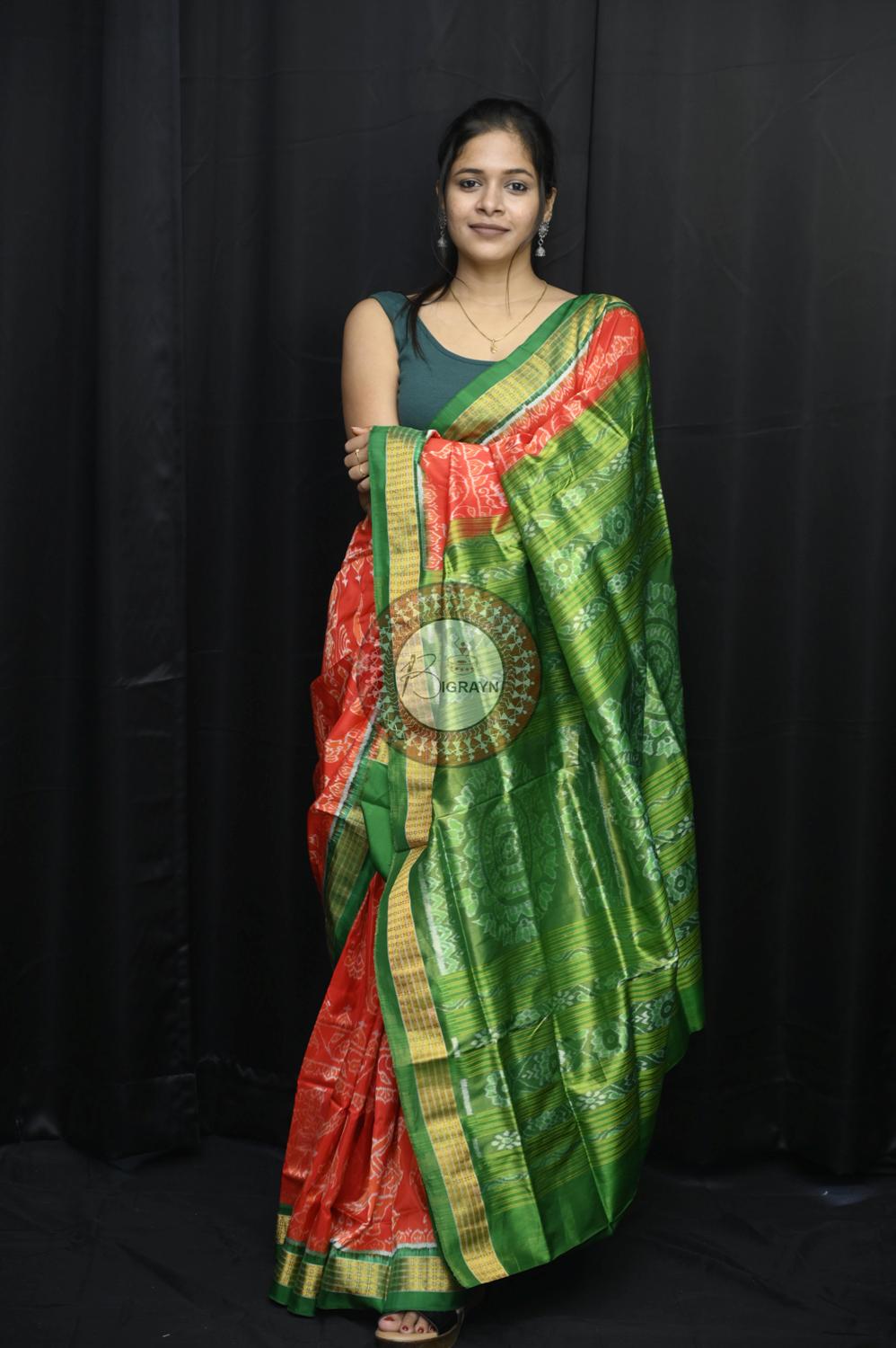 "Odisha Handloom Tissue Silk Saree with shimmering texture, elegant zari border, and lightweight drape, handcrafted by artisans"