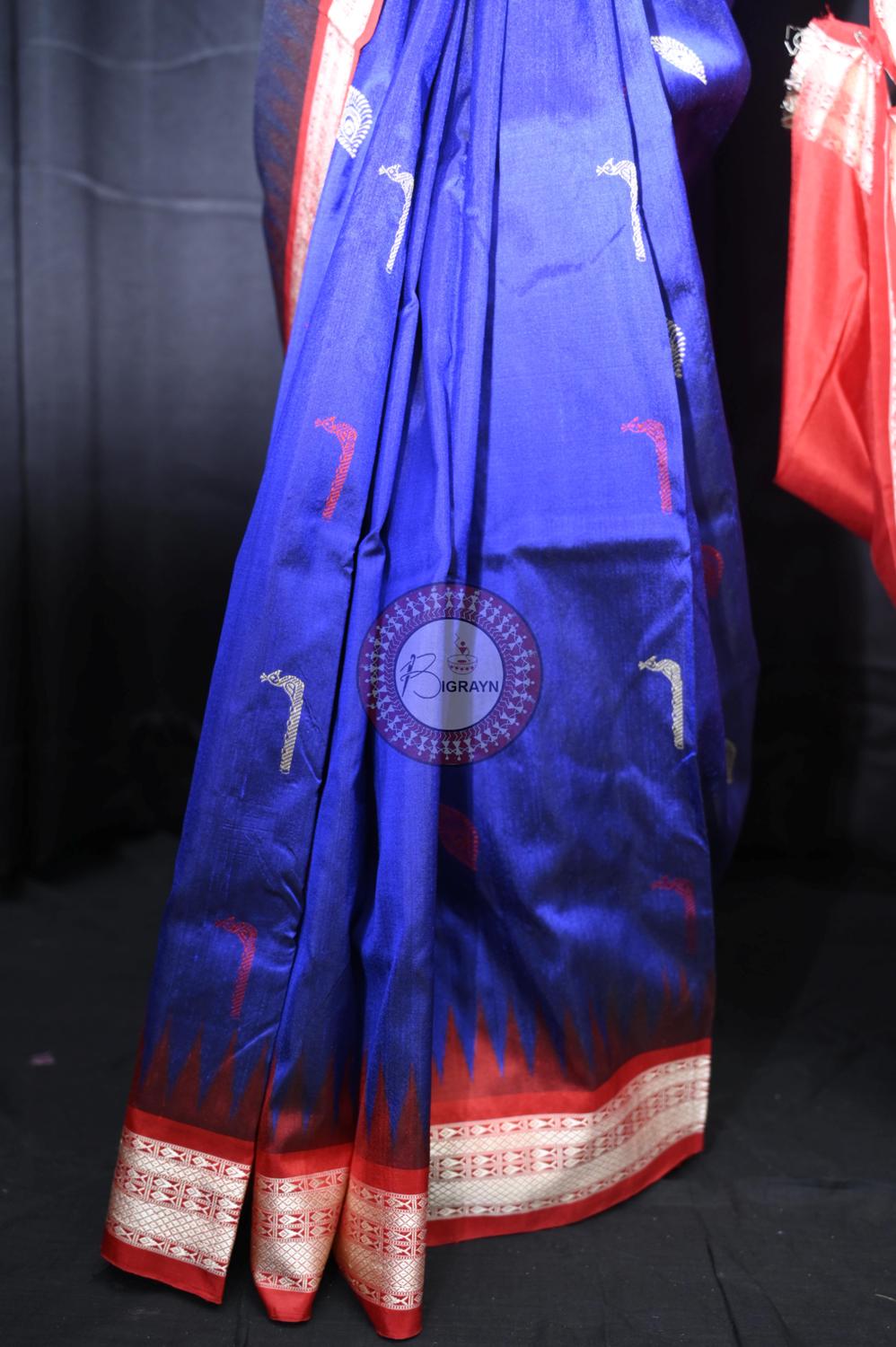 Blue Red Rasleela Exclusive Sambalpuri Silk Saree