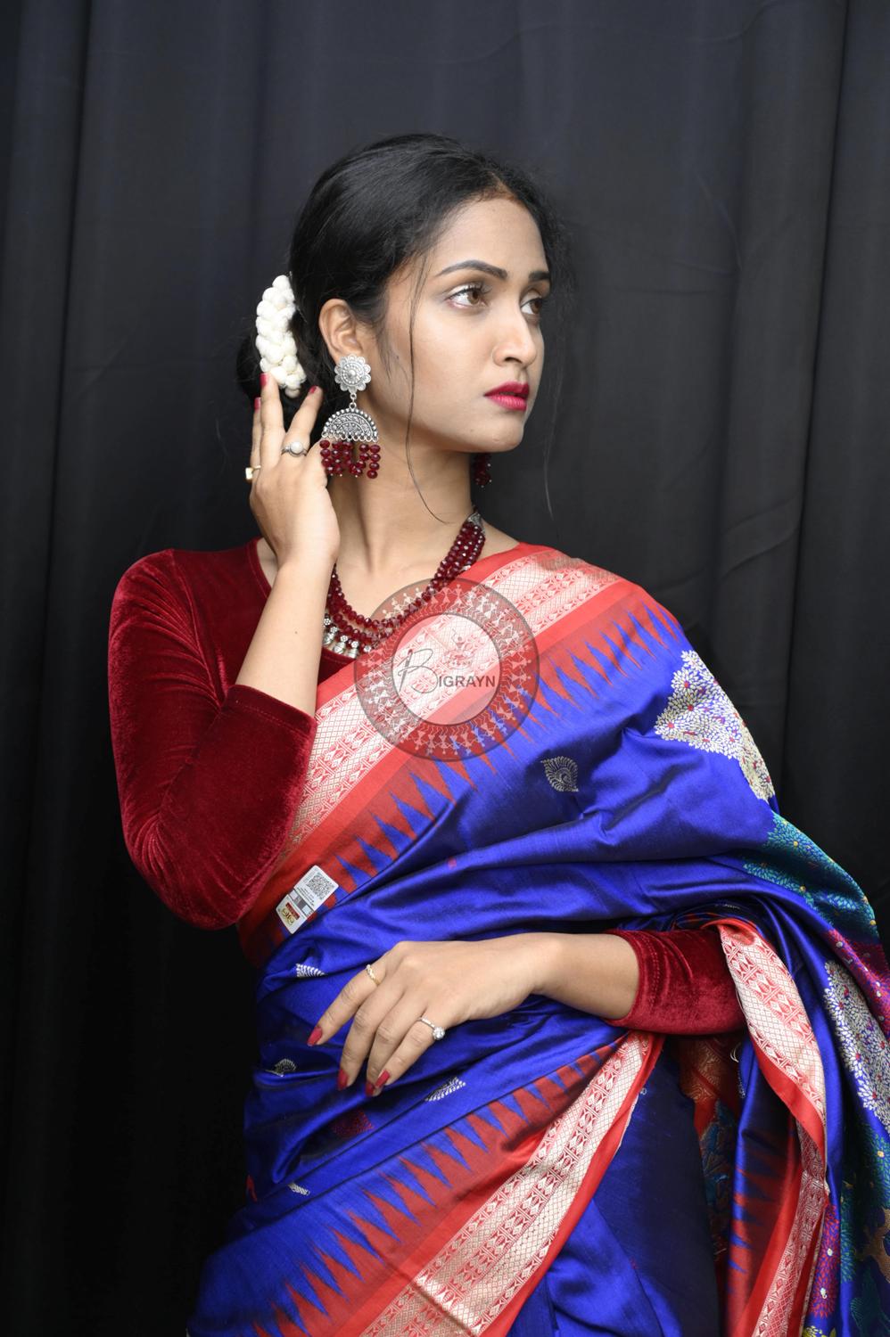 Blue Red Rasleela Exclusive Sambalpuri Silk Saree