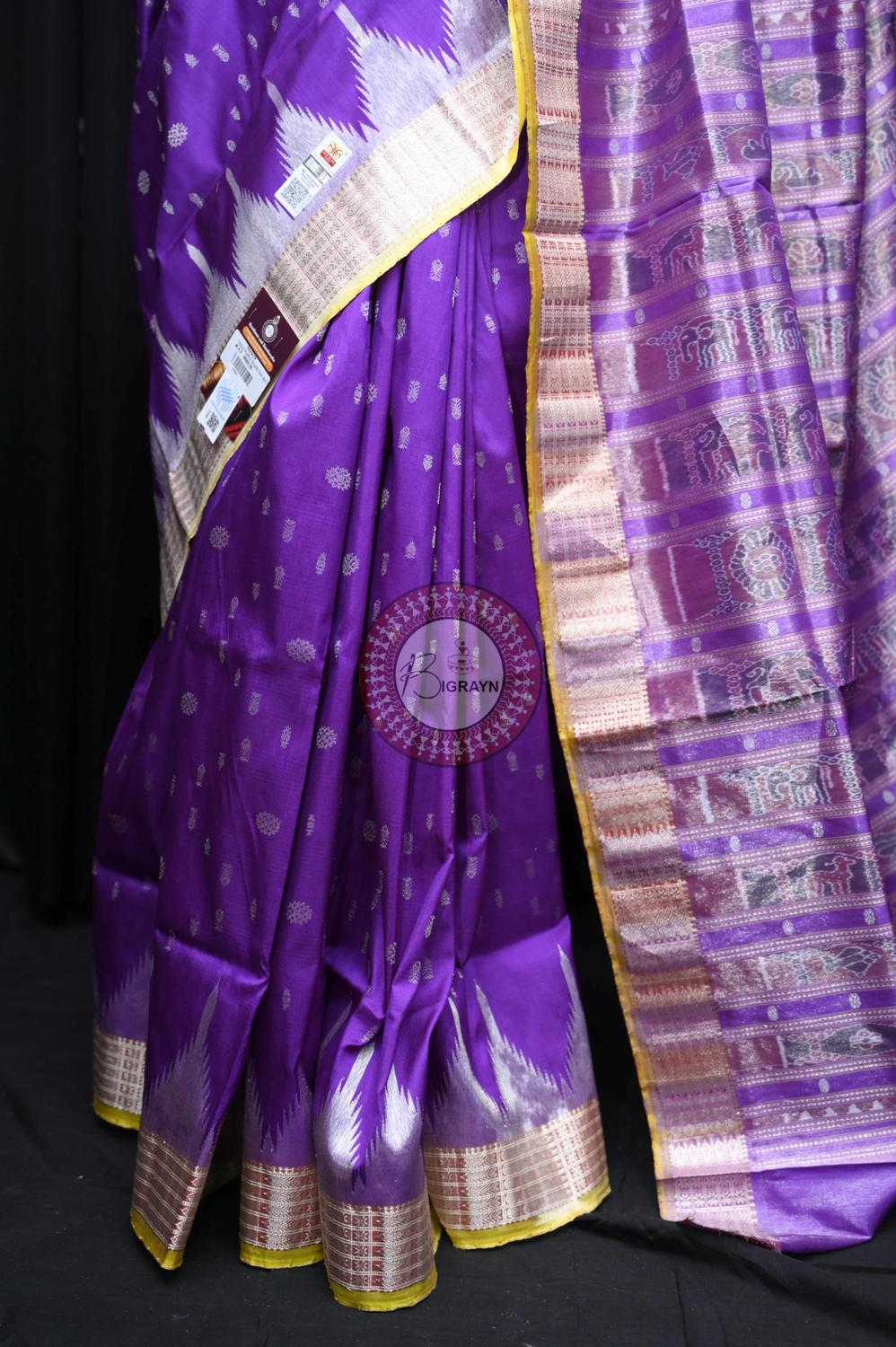 "Odisha Handloom Tissue Silk Saree with shimmering texture, elegant zari border, and lightweight drape, handcrafted by artisans"