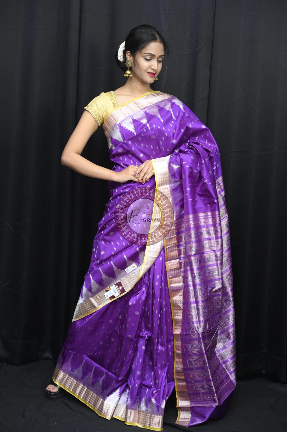 "Odisha Handloom Tissue Silk Saree with shimmering texture, elegant zari border, and lightweight drape, handcrafted by artisans"
