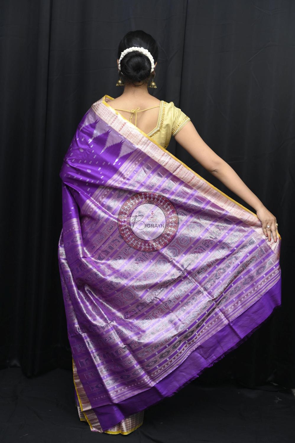 "Odisha Handloom Tissue Silk Saree with shimmering texture, elegant zari border, and lightweight drape, handcrafted by artisans"
