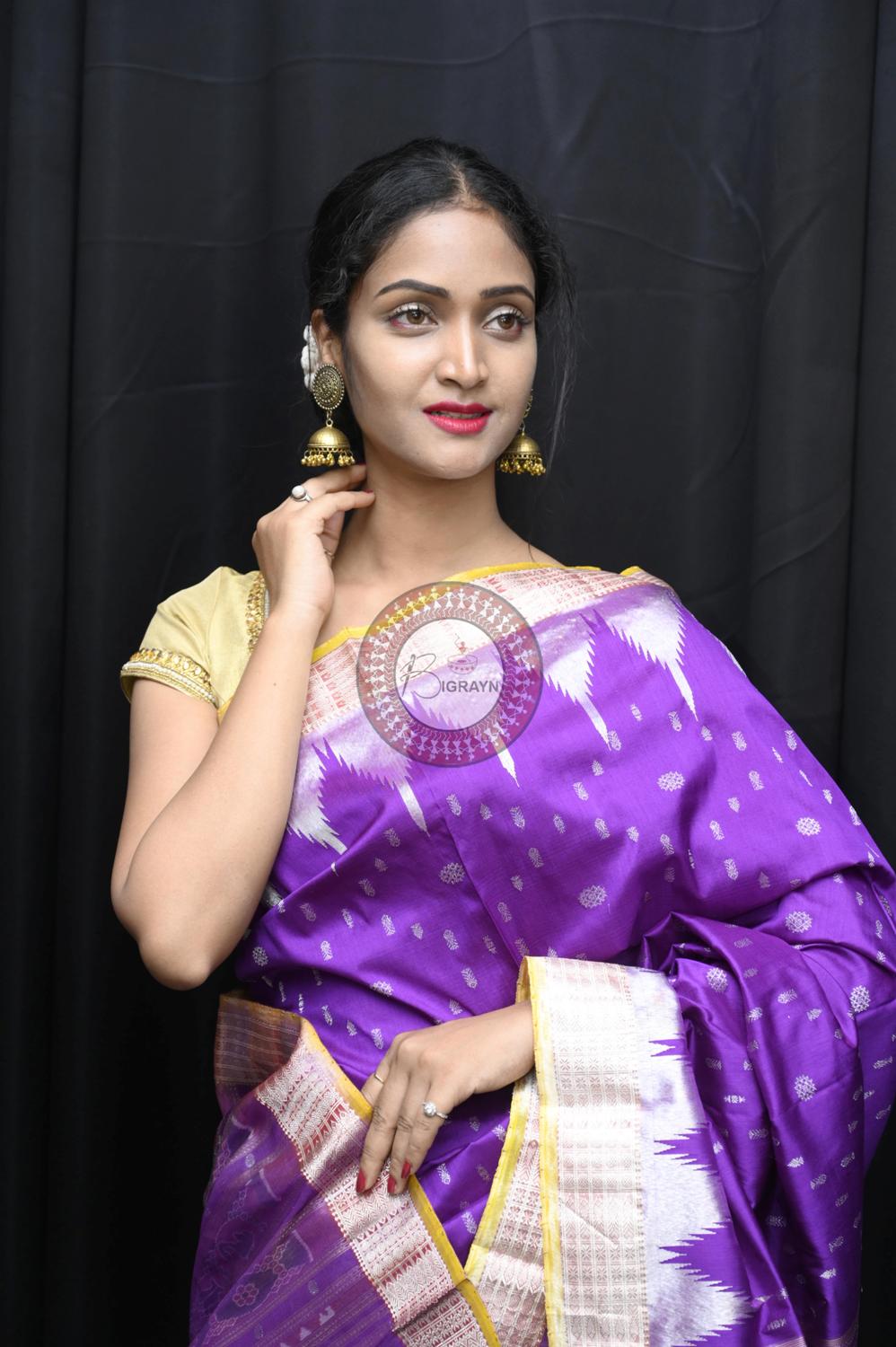 "Odisha Handloom Tissue Silk Saree with shimmering texture, elegant zari border, and lightweight drape, handcrafted by artisans"