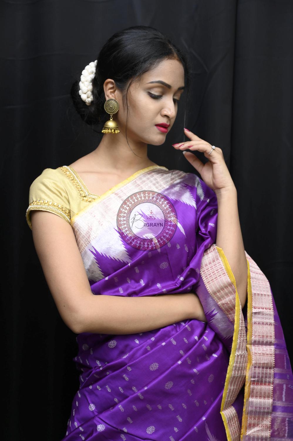 "Odisha Handloom Tissue Silk Saree with shimmering texture, elegant zari border, and lightweight drape, handcrafted by artisans"