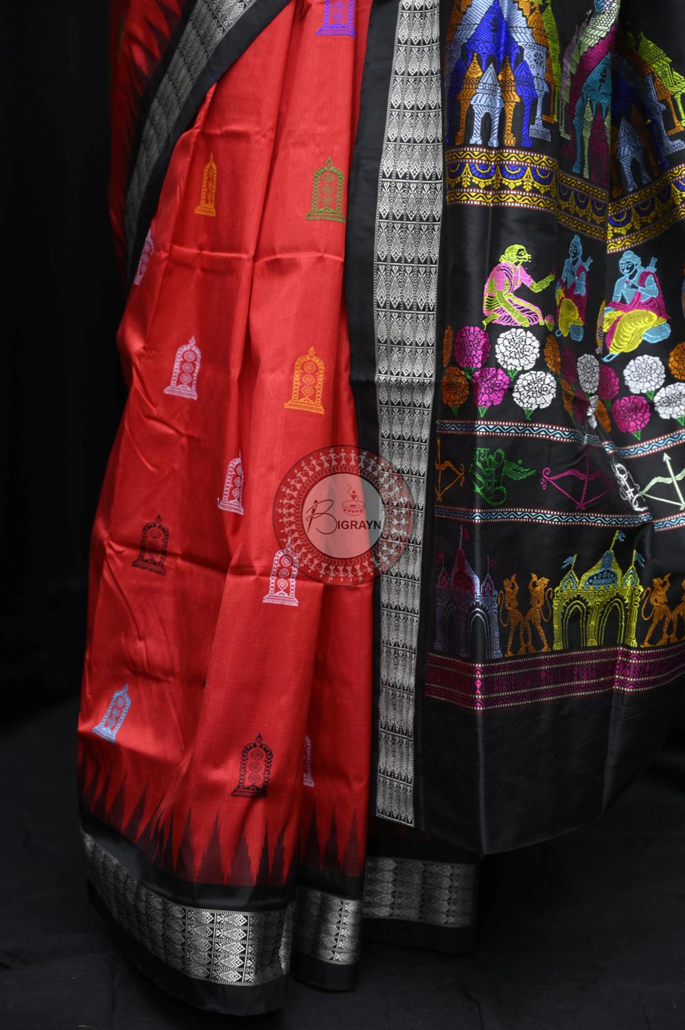 Red Black Sri Ram Exclusive Sambalpuri Silk Saree