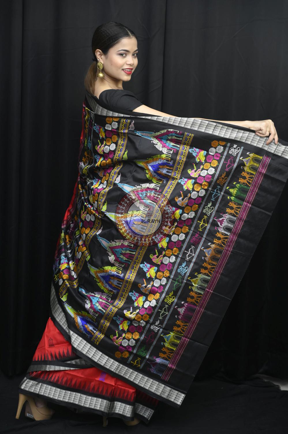 Red Black Sri Ram Exclusive Sambalpuri Silk Saree