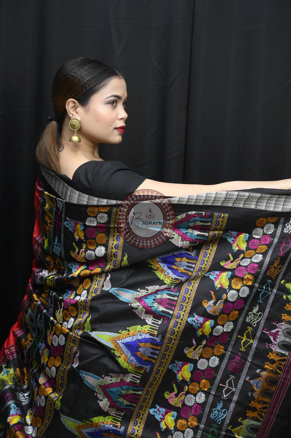 Red Black Sri Ram Exclusive Sambalpuri Silk Saree