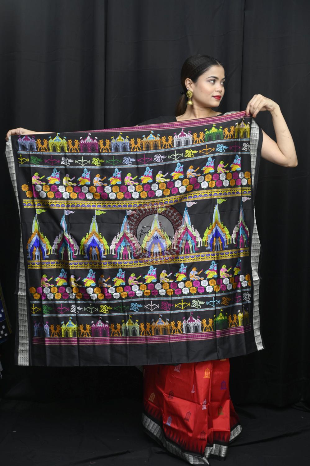 Red Black Sri Ram Exclusive Sambalpuri Silk Saree
