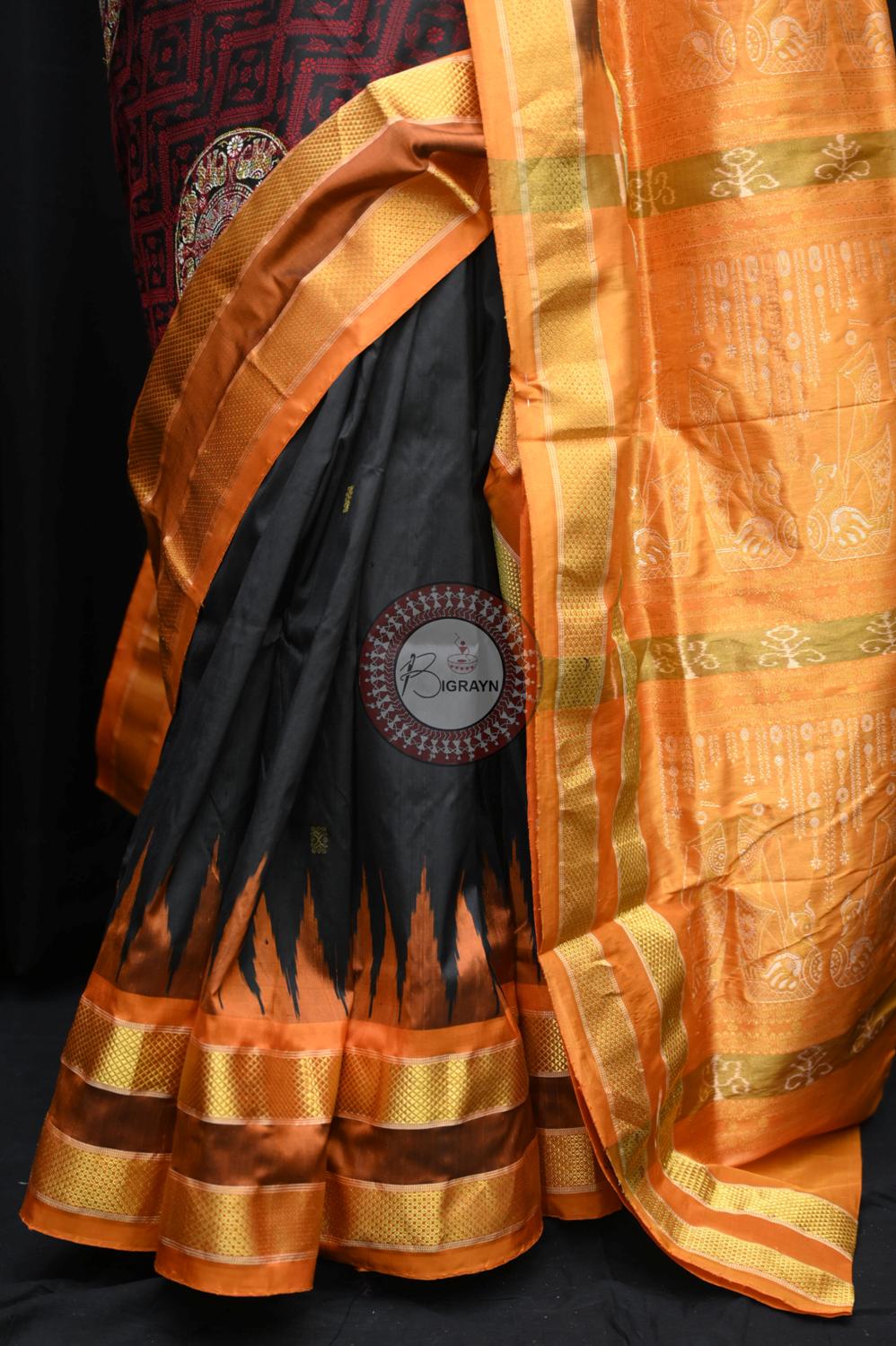 "Odisha Handloom Tissue Silk Saree with shimmering texture, elegant zari border, and lightweight drape, handcrafted by artisans"