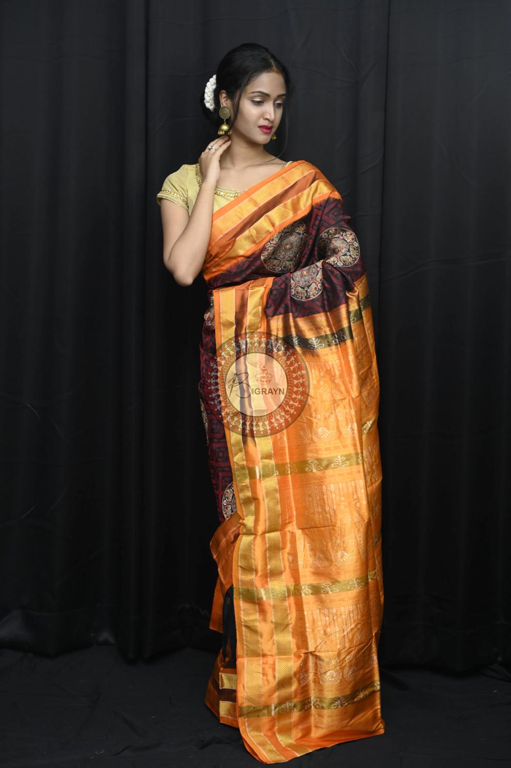 "Odisha Handloom Tissue Silk Saree with shimmering texture, elegant zari border, and lightweight drape, handcrafted by artisans"