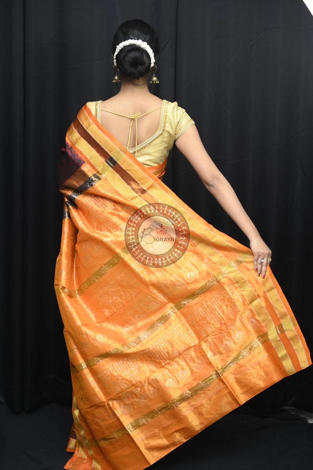 "Odisha Handloom Tissue Silk Saree with shimmering texture, elegant zari border, and lightweight drape, handcrafted by artisans"