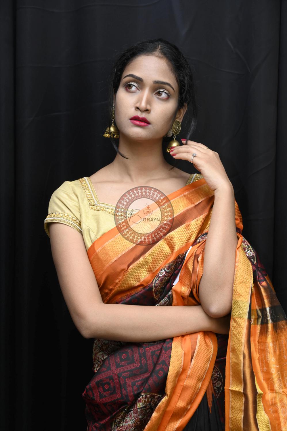 "Odisha Handloom Tissue Silk Saree with shimmering texture, elegant zari border, and lightweight drape, handcrafted by artisans"