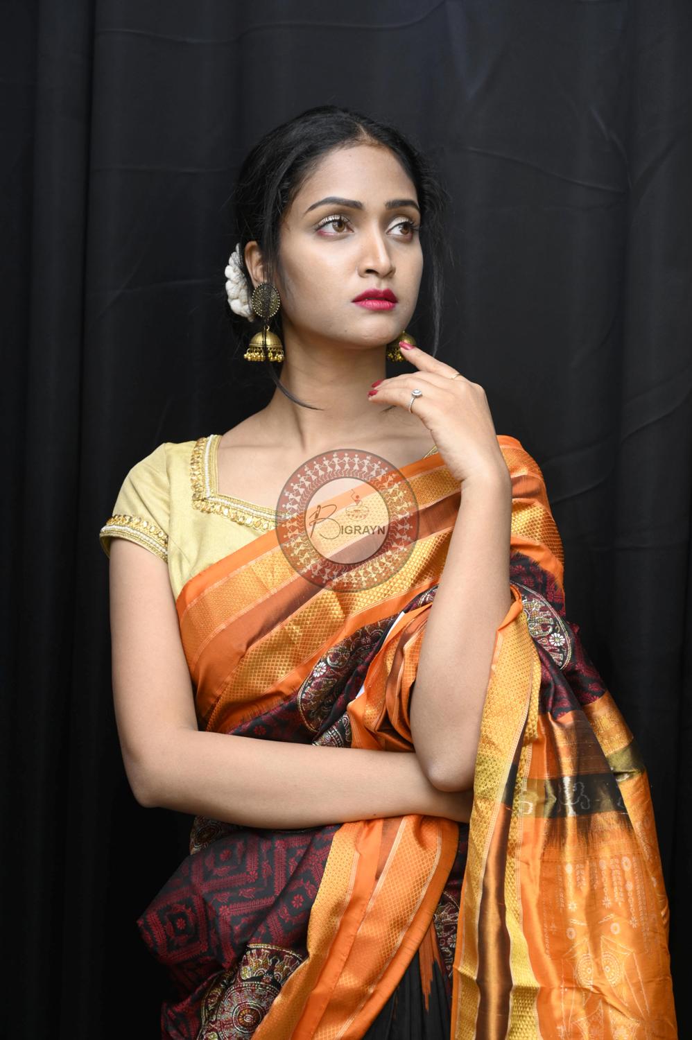 "Odisha Handloom Tissue Silk Saree with shimmering texture, elegant zari border, and lightweight drape, handcrafted by artisans"