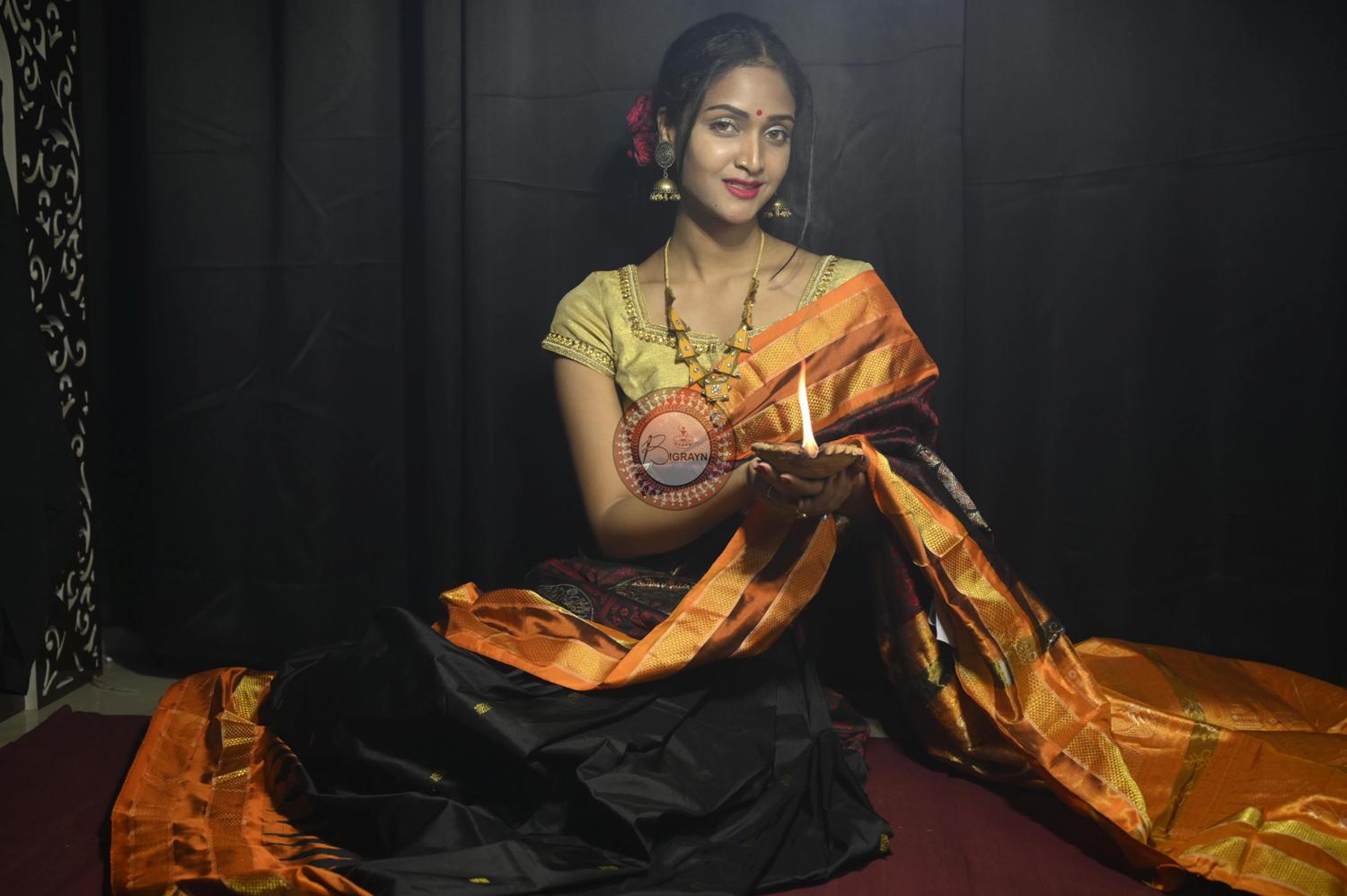 "Odisha Handloom Tissue Silk Saree with shimmering texture, elegant zari border, and lightweight drape, handcrafted by artisans"
