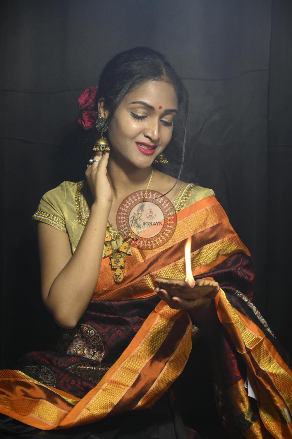 "Odisha Handloom Tissue Silk Saree with shimmering texture, elegant zari border, and lightweight drape, handcrafted by artisans"