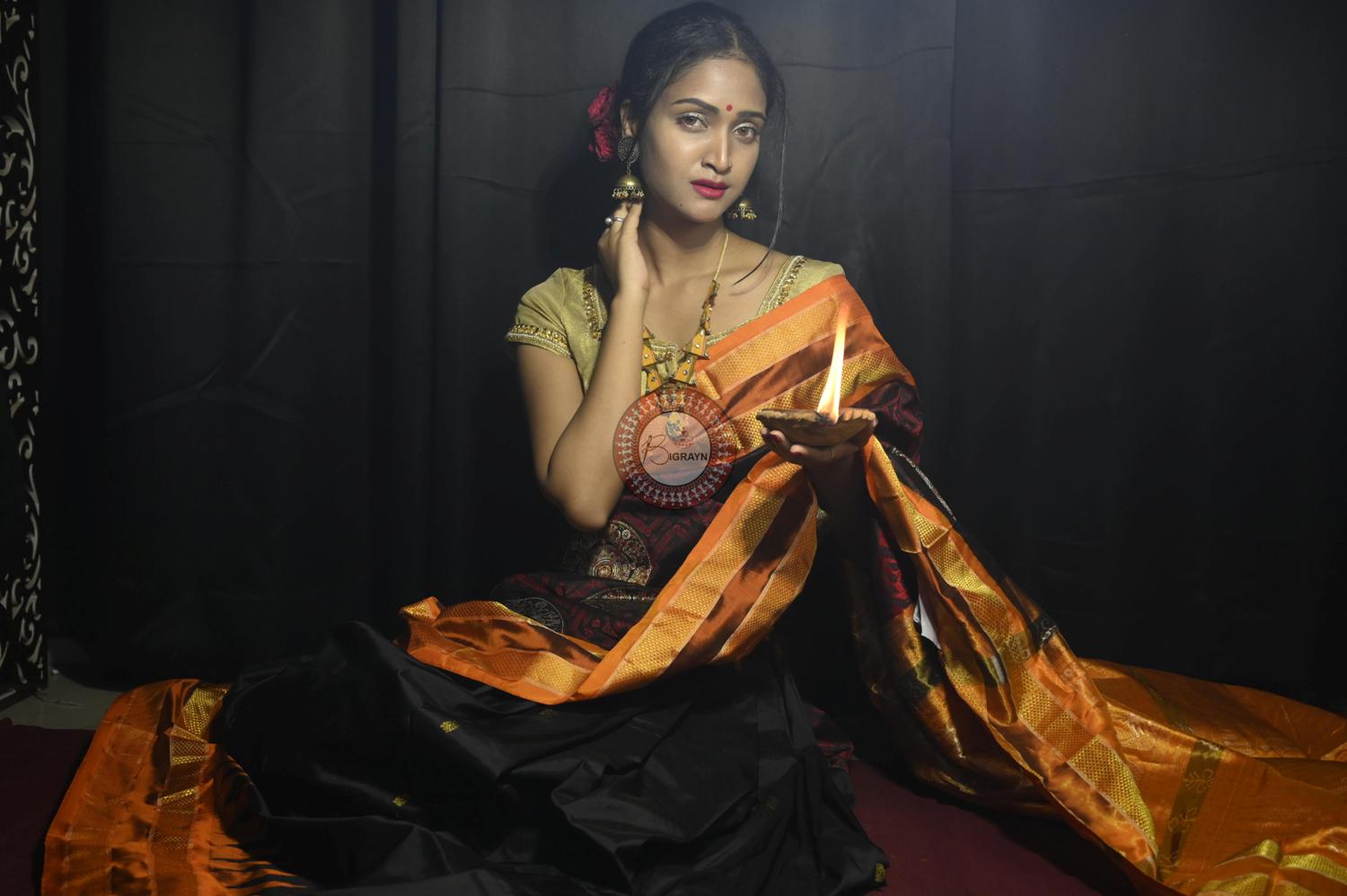 "Odisha Handloom Tissue Silk Saree with shimmering texture, elegant zari border, and lightweight drape, handcrafted by artisans"