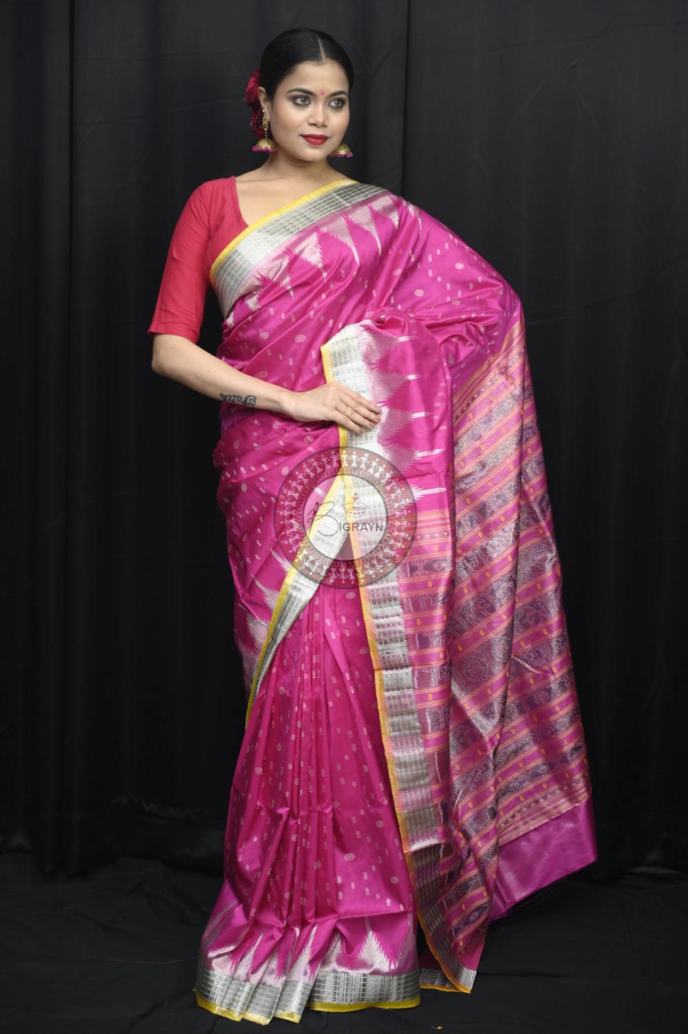 "Odisha Handloom Tissue Silk Saree with shimmering texture, elegant zari border, and lightweight drape, handcrafted by artisans"