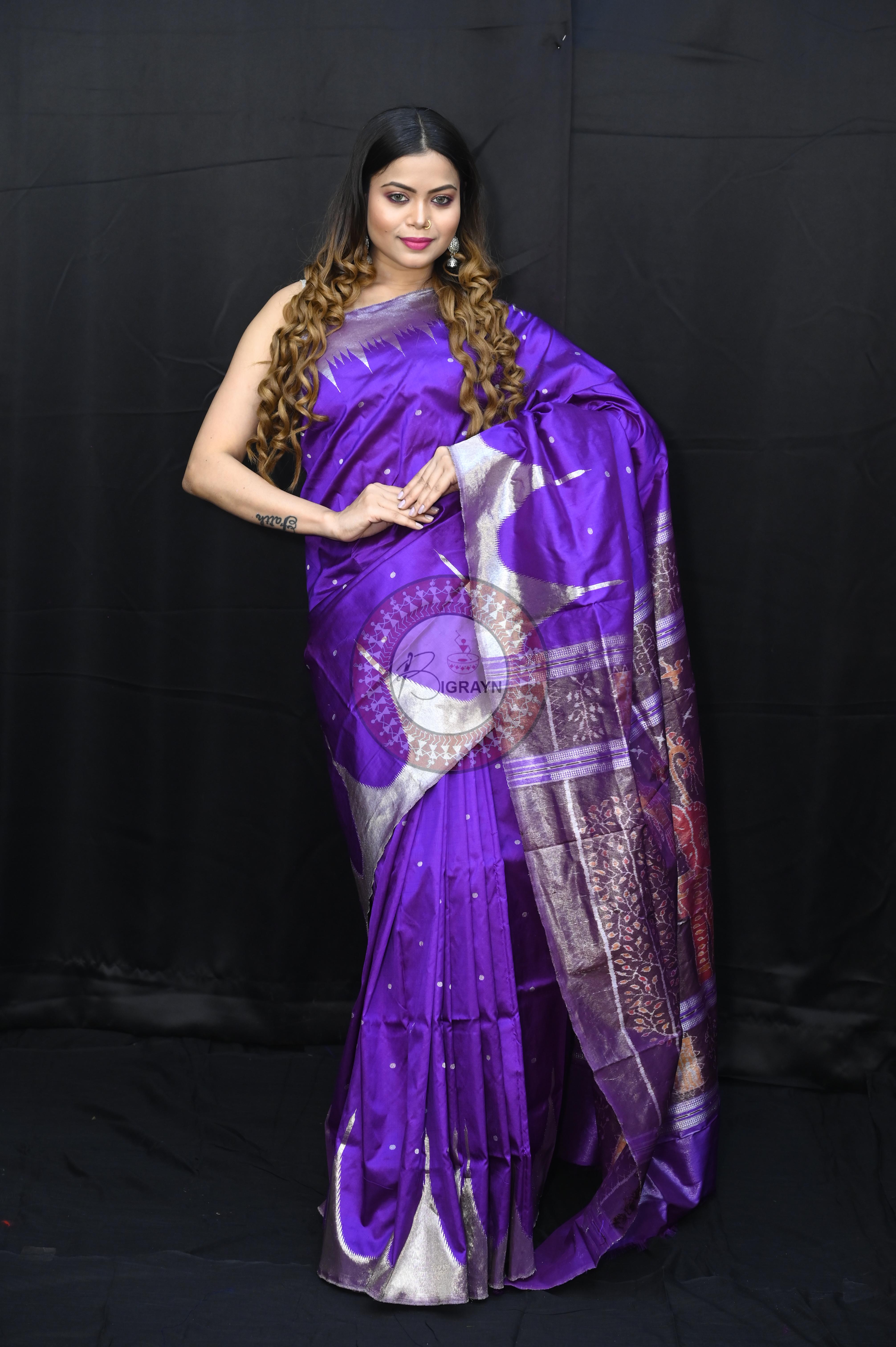 "Odisha Handloom Tissue Silk Saree with shimmering texture, elegant zari border, and lightweight drape, handcrafted by artisans"