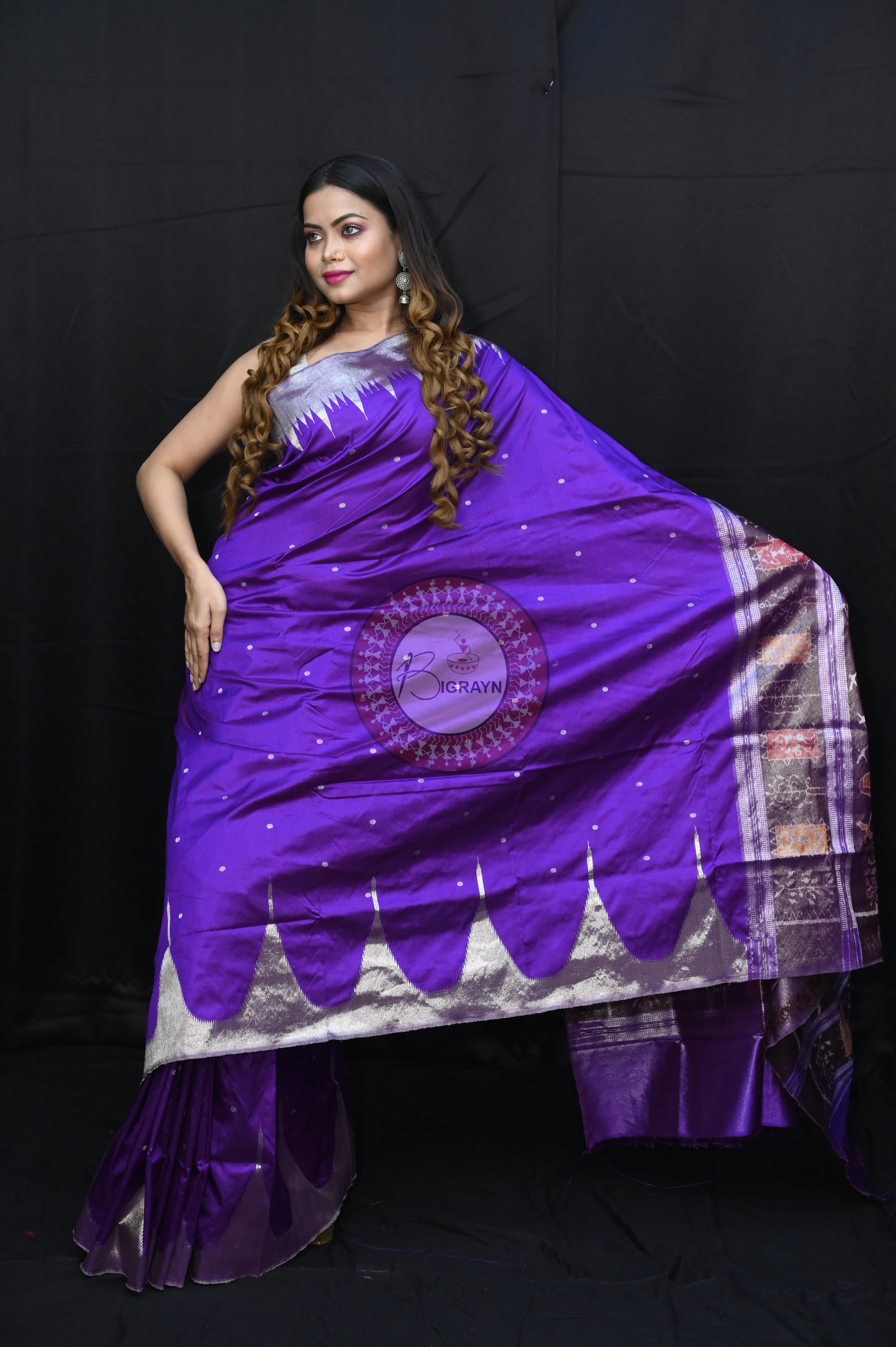 "Odisha Handloom Tissue Silk Saree with shimmering texture, elegant zari border, and lightweight drape, handcrafted by artisans"