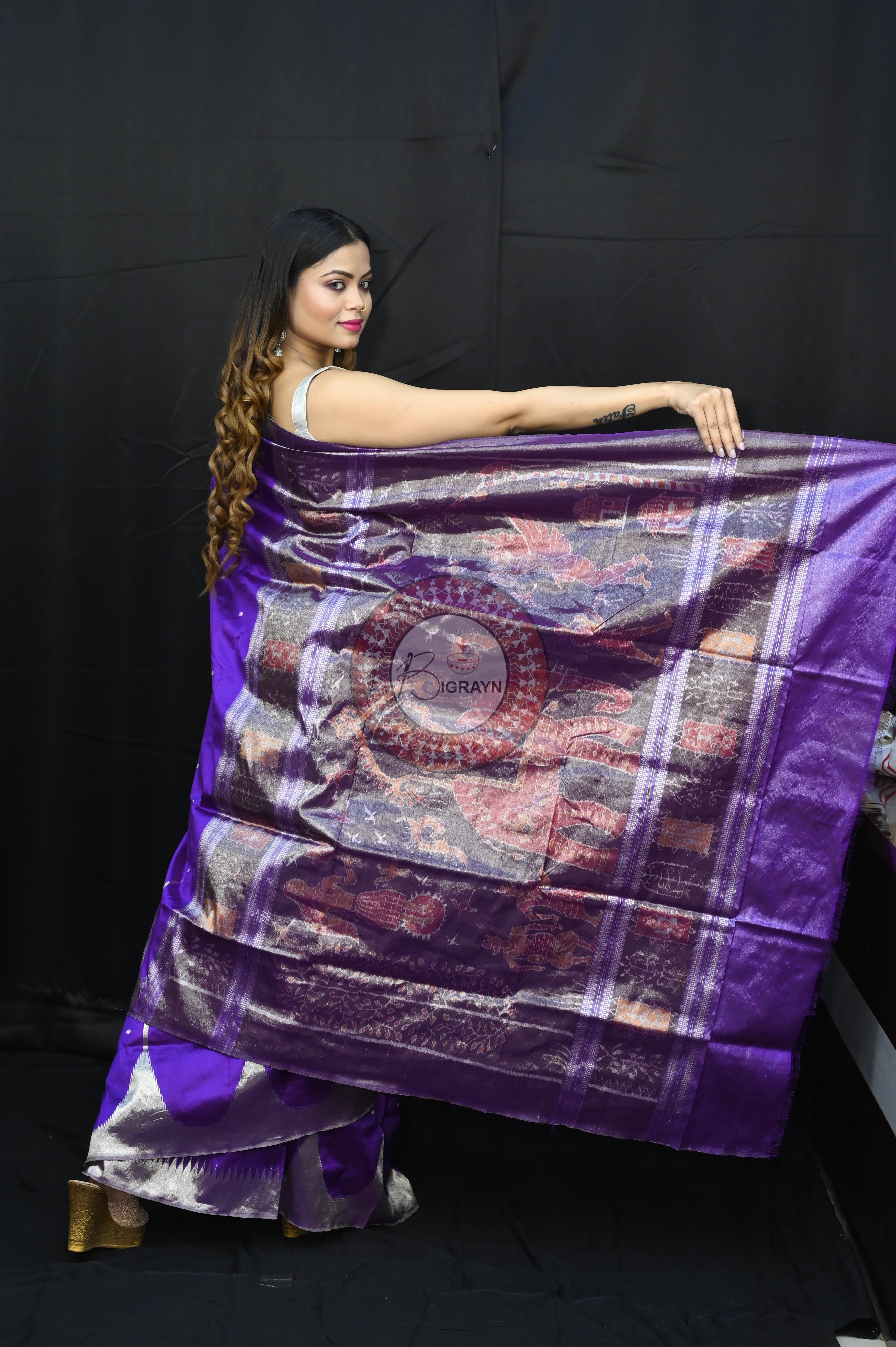 "Odisha Handloom Tissue Silk Saree with shimmering texture, elegant zari border, and lightweight drape, handcrafted by artisans"