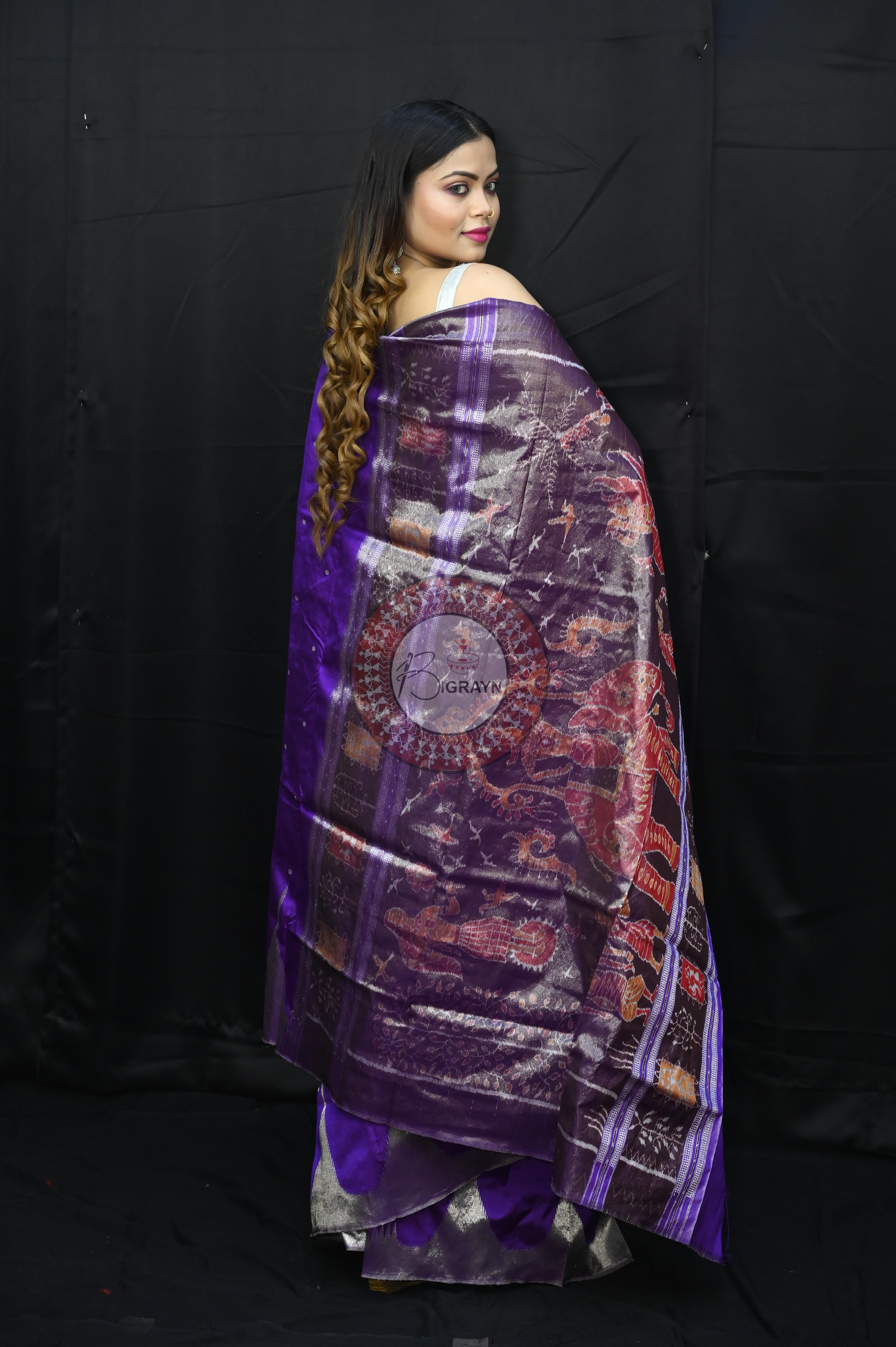 "Odisha Handloom Tissue Silk Saree with shimmering texture, elegant zari border, and lightweight drape, handcrafted by artisans"