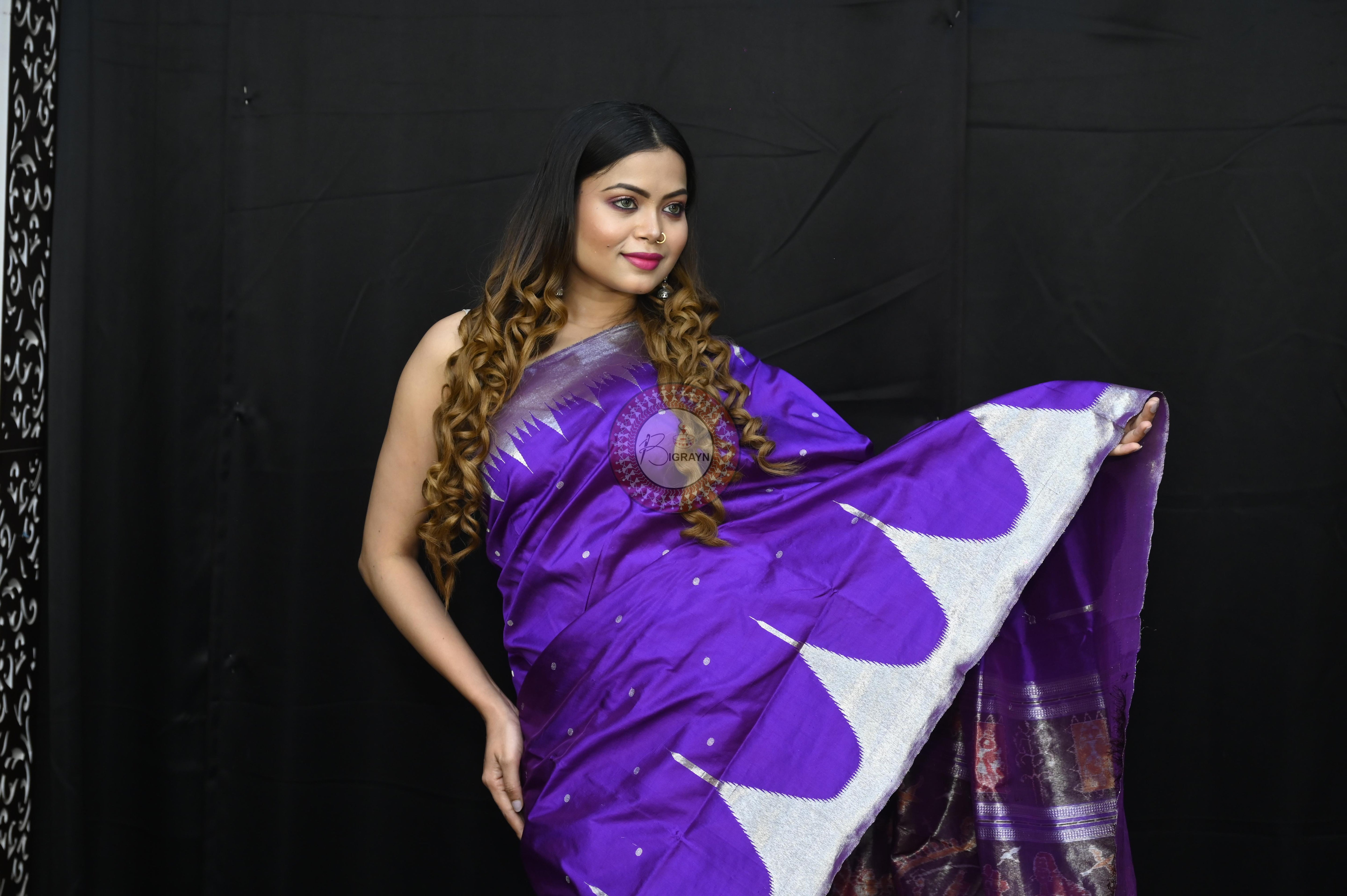 "Odisha Handloom Tissue Silk Saree with shimmering texture, elegant zari border, and lightweight drape, handcrafted by artisans"