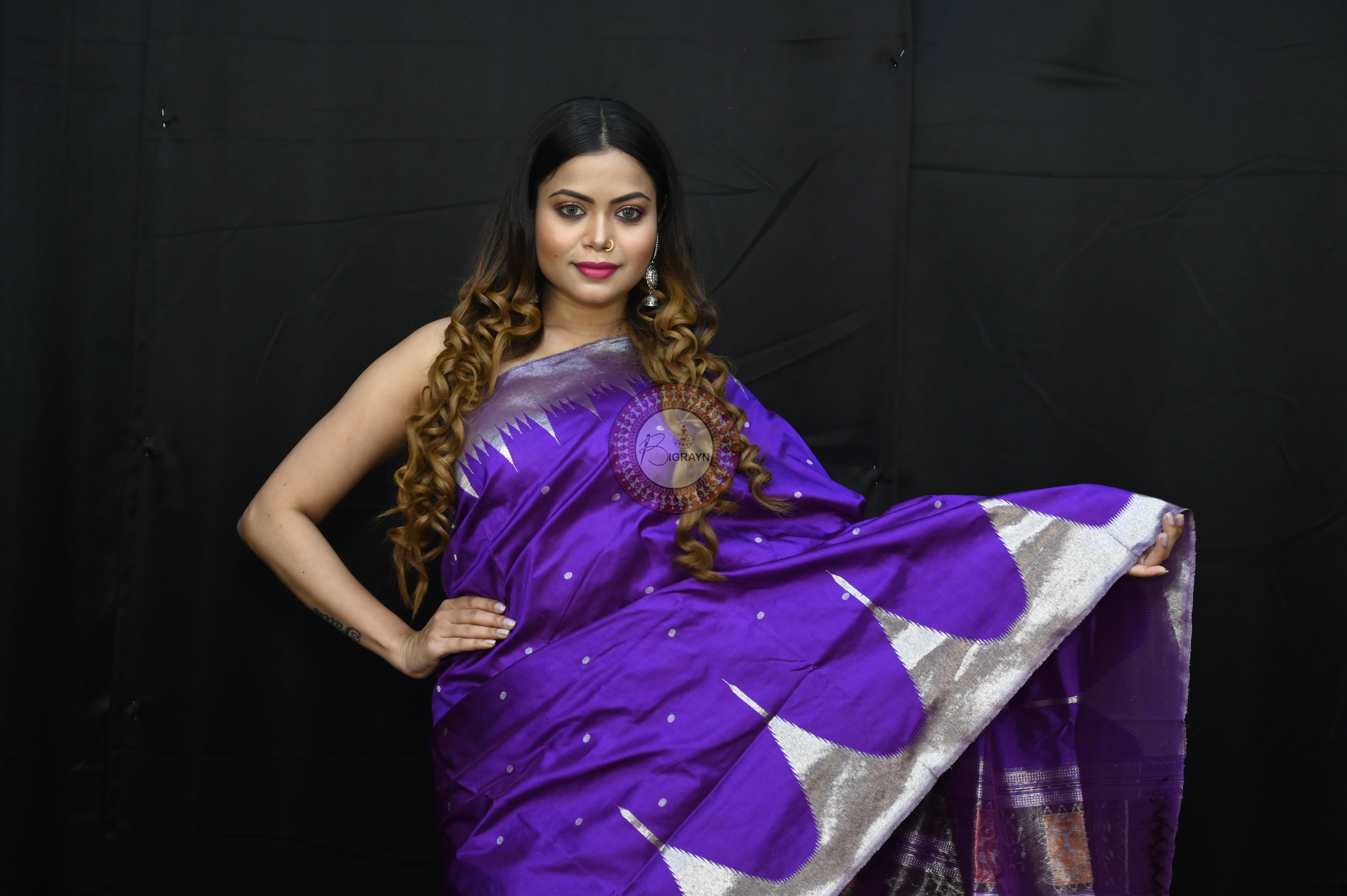 "Odisha Handloom Tissue Silk Saree with shimmering texture, elegant zari border, and lightweight drape, handcrafted by artisans"