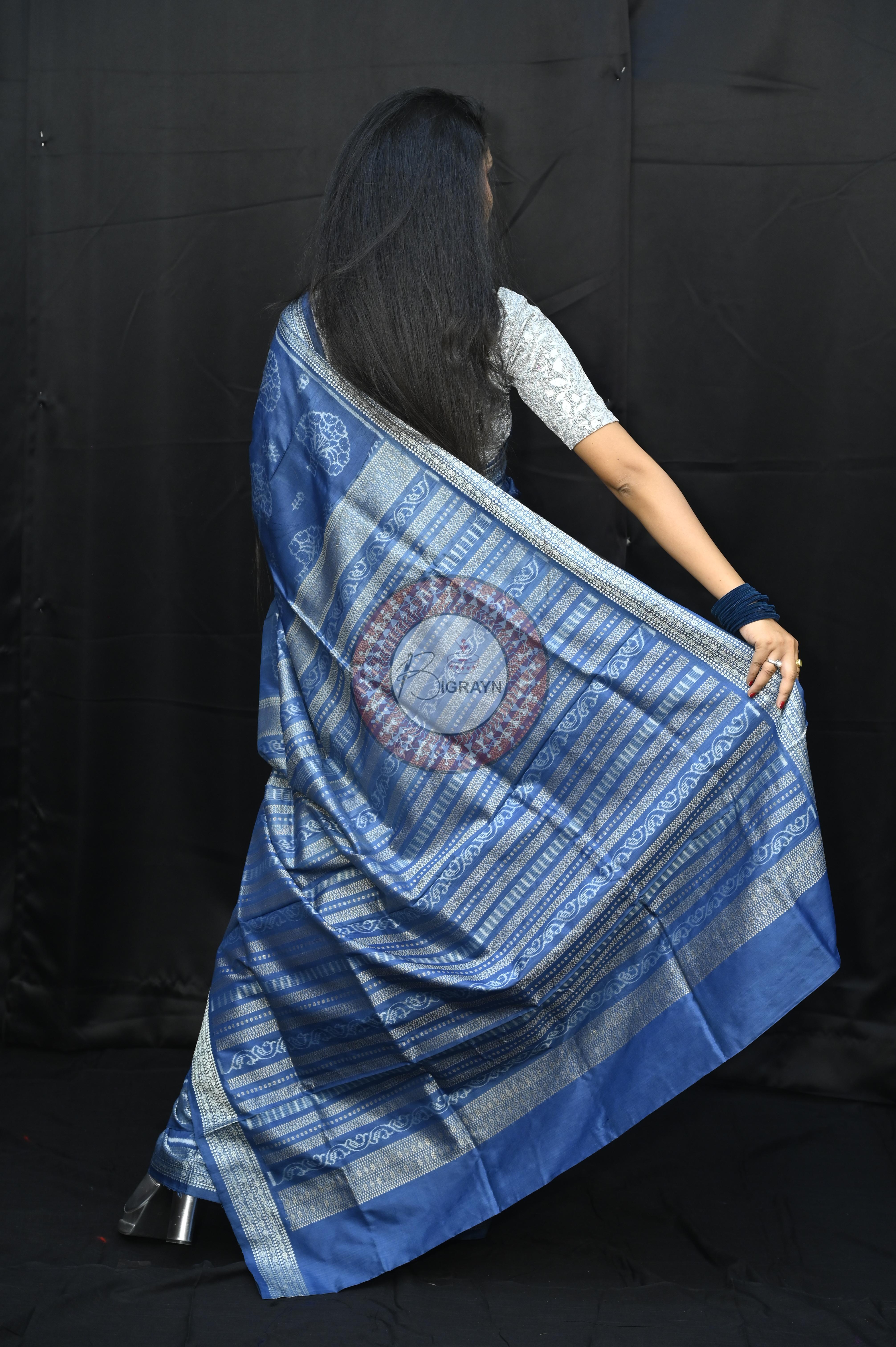 Indigo Blue Tree Natural Dye Sambalpuri Silk Saree