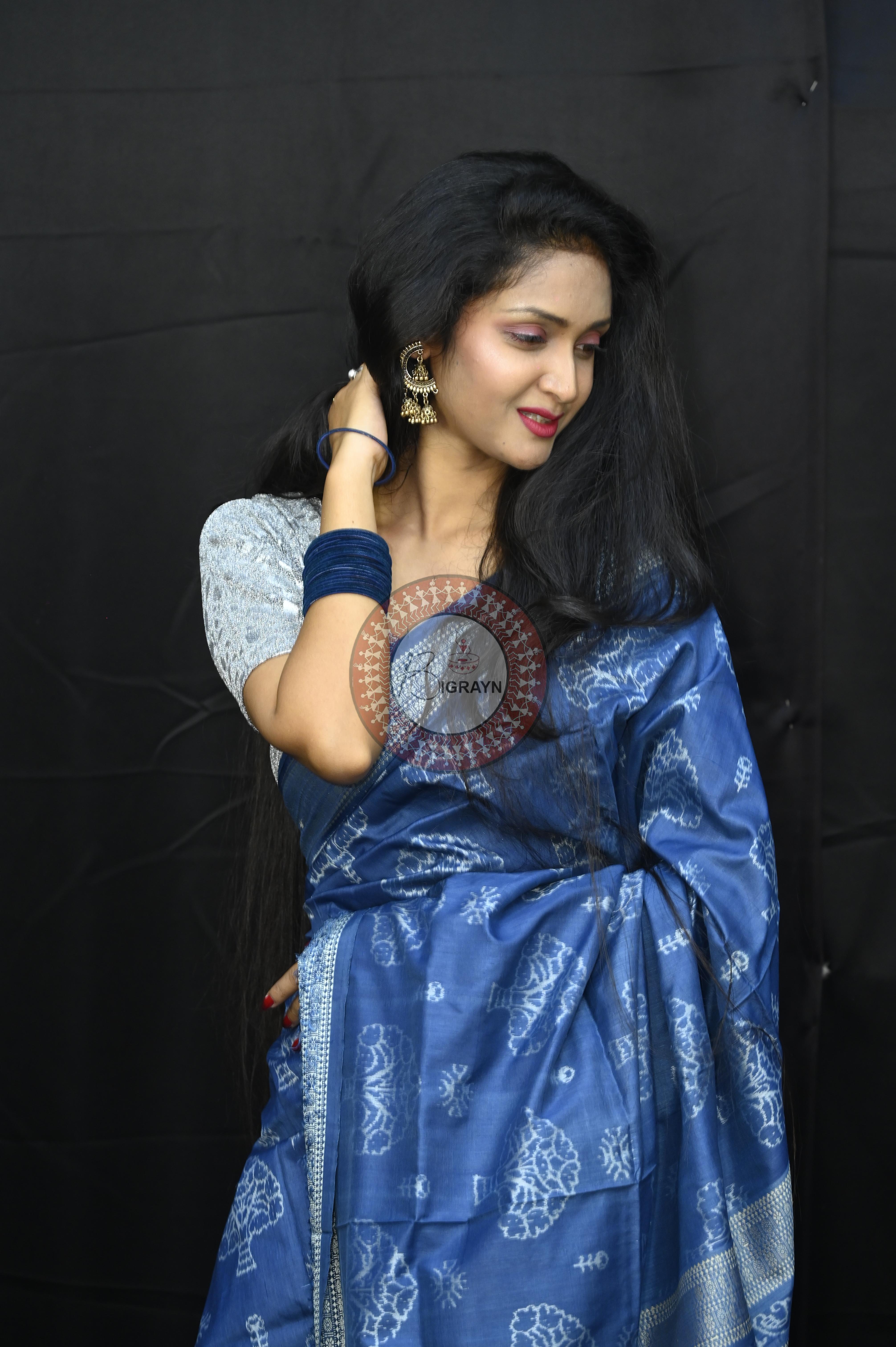 Indigo Blue Tree Natural Dye Sambalpuri Silk Saree