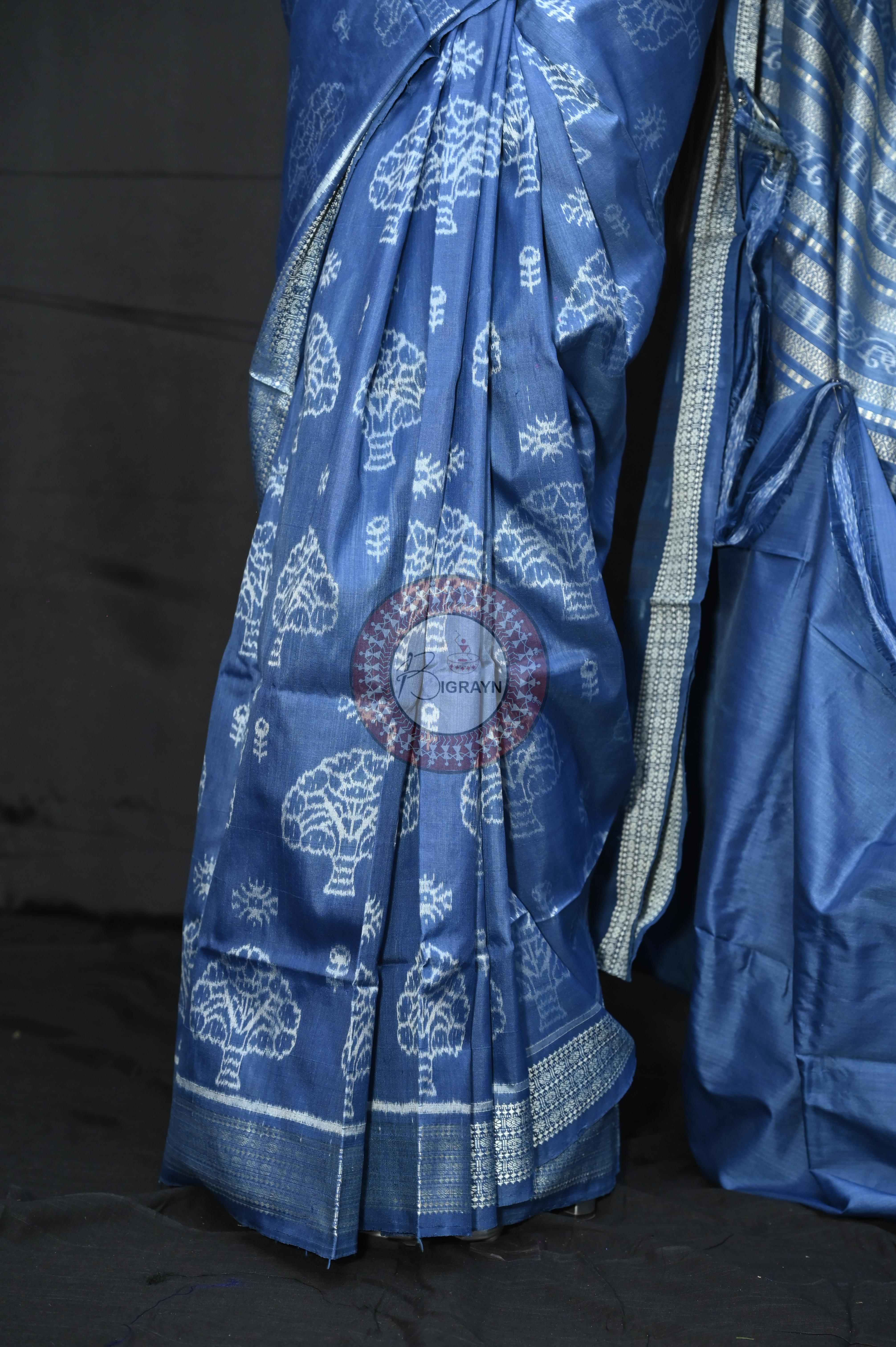 Indigo Blue Tree Natural Dye Sambalpuri Silk Saree