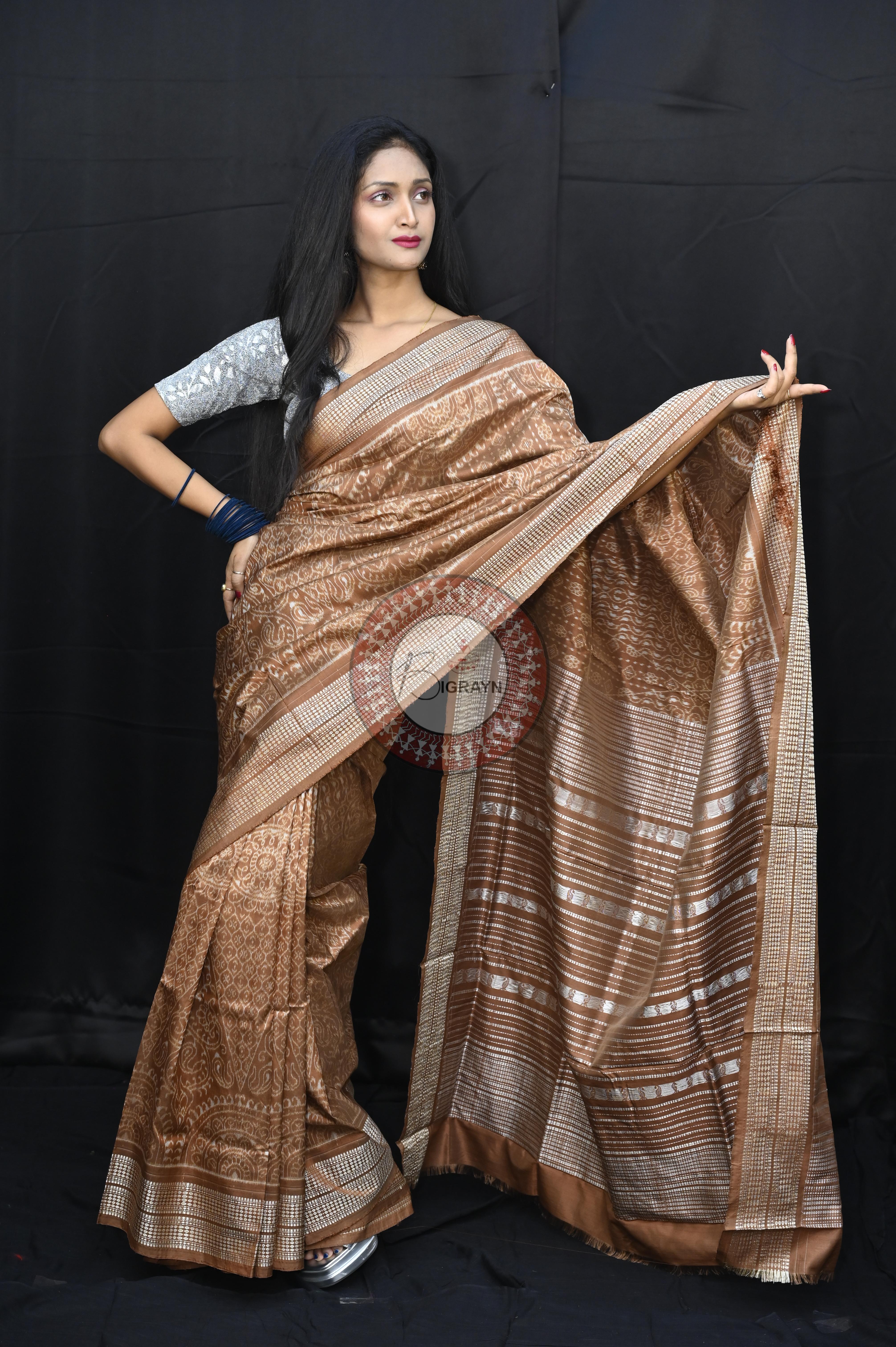 Bronze Thikudi Design Natural Dye Sambalpuri Silk Saree