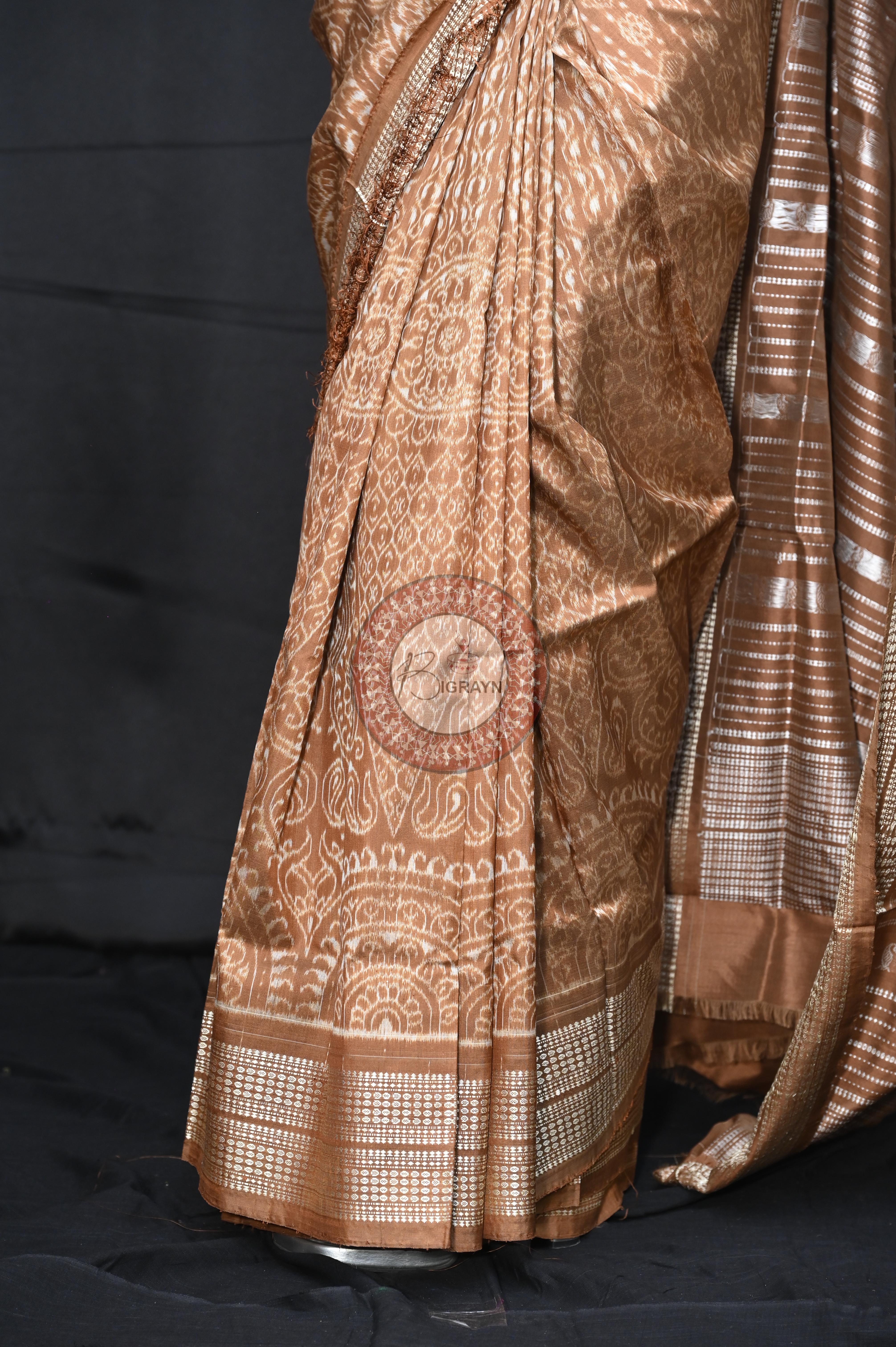 Bronze Thikudi Design Natural Dye Sambalpuri Silk Saree