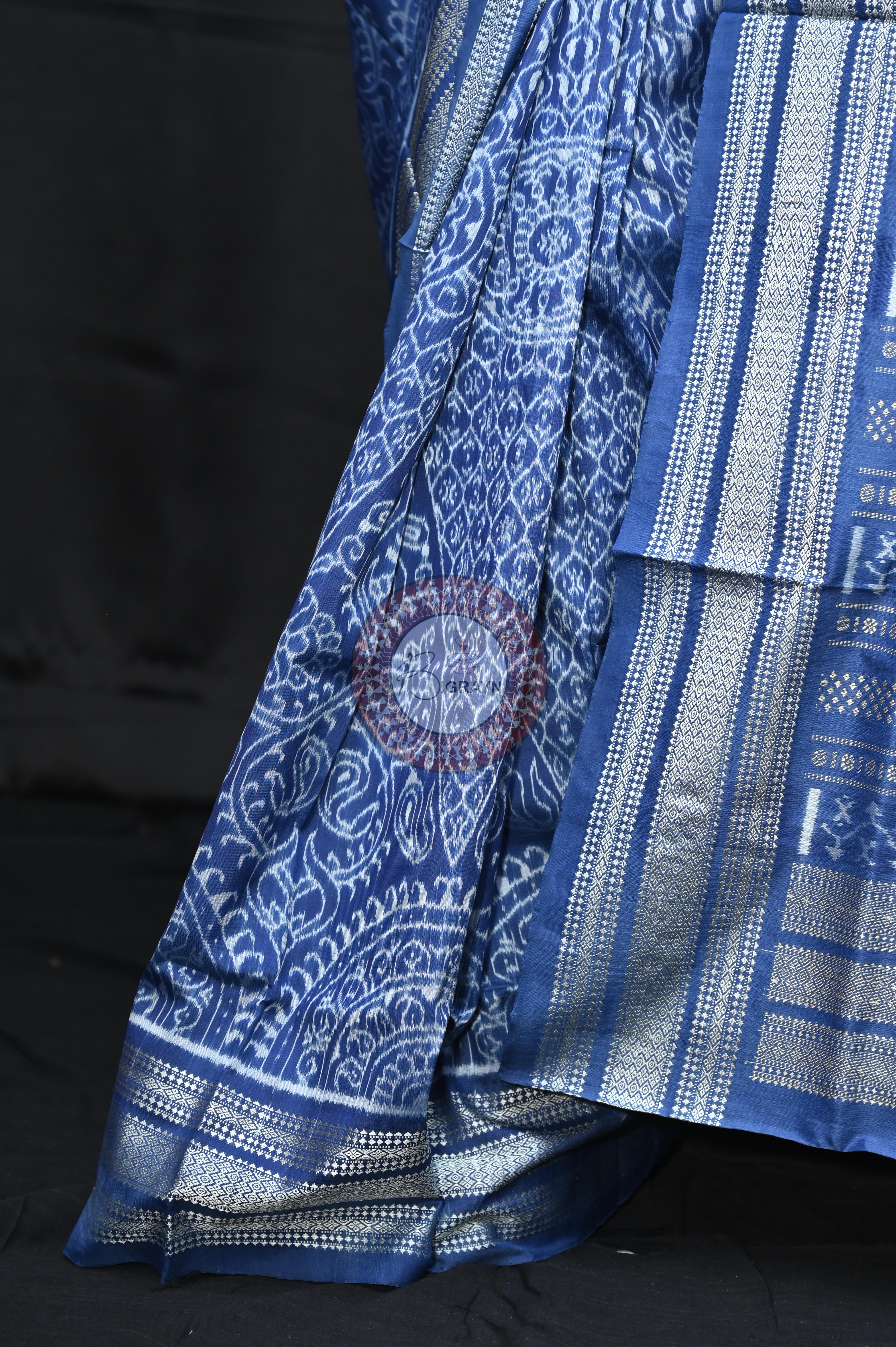Indigo Blue Thikudi Design Natural Dye Sambalpuri Silk Saree