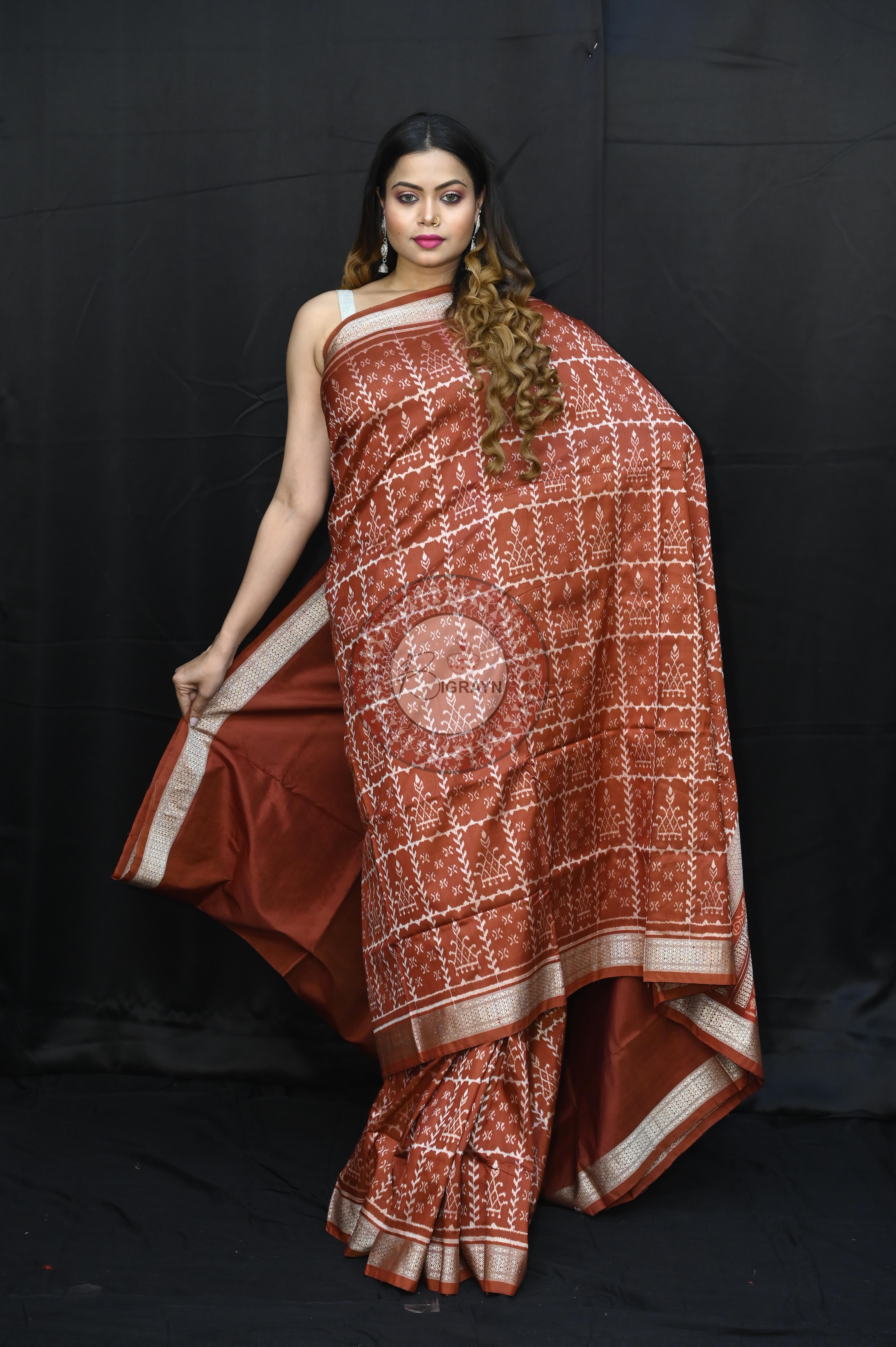 Maroon chaura Design Natural Dye Sambalpuri Silk Saree