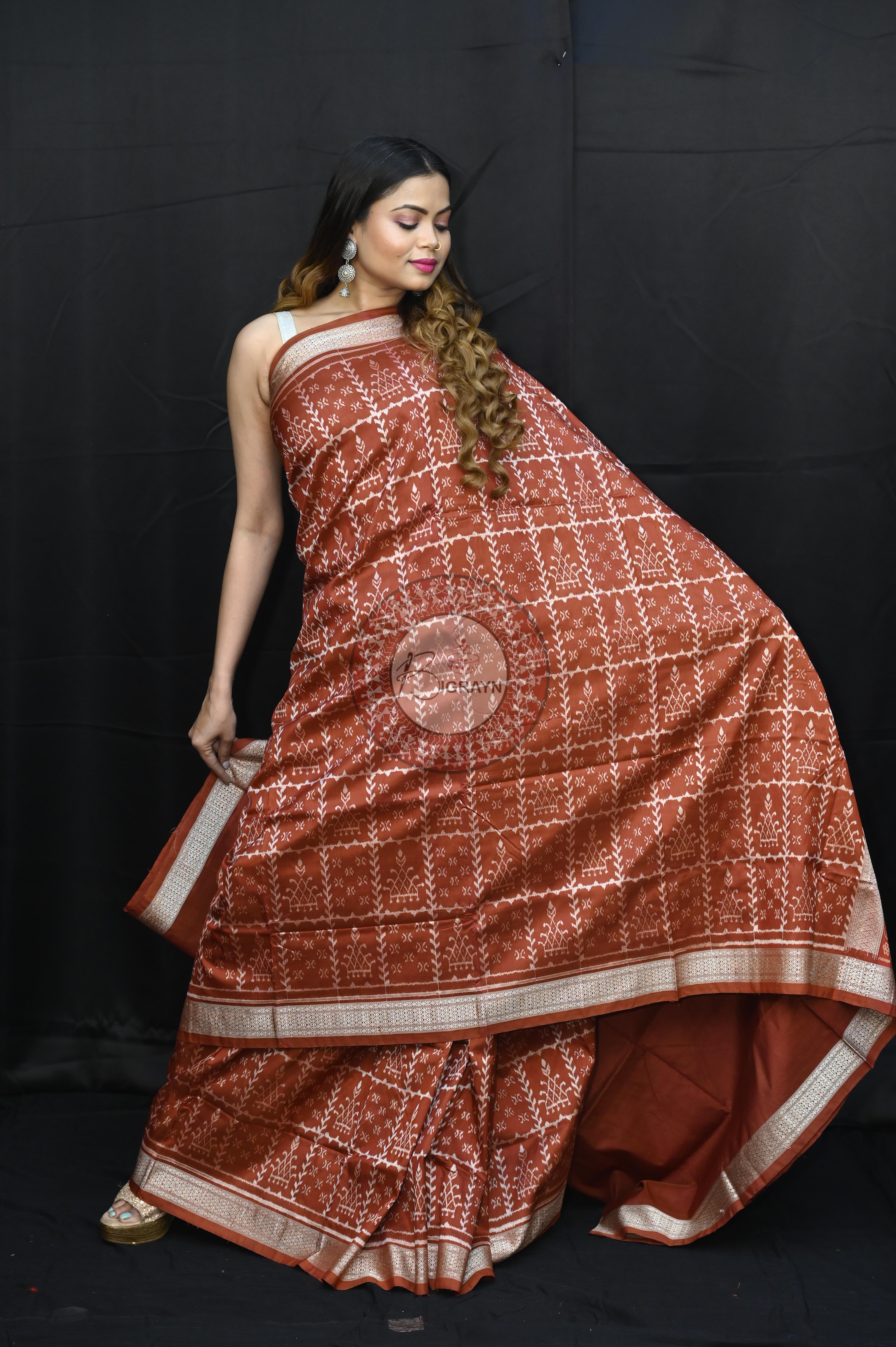 Maroon chaura Design Natural Dye Sambalpuri Silk Saree