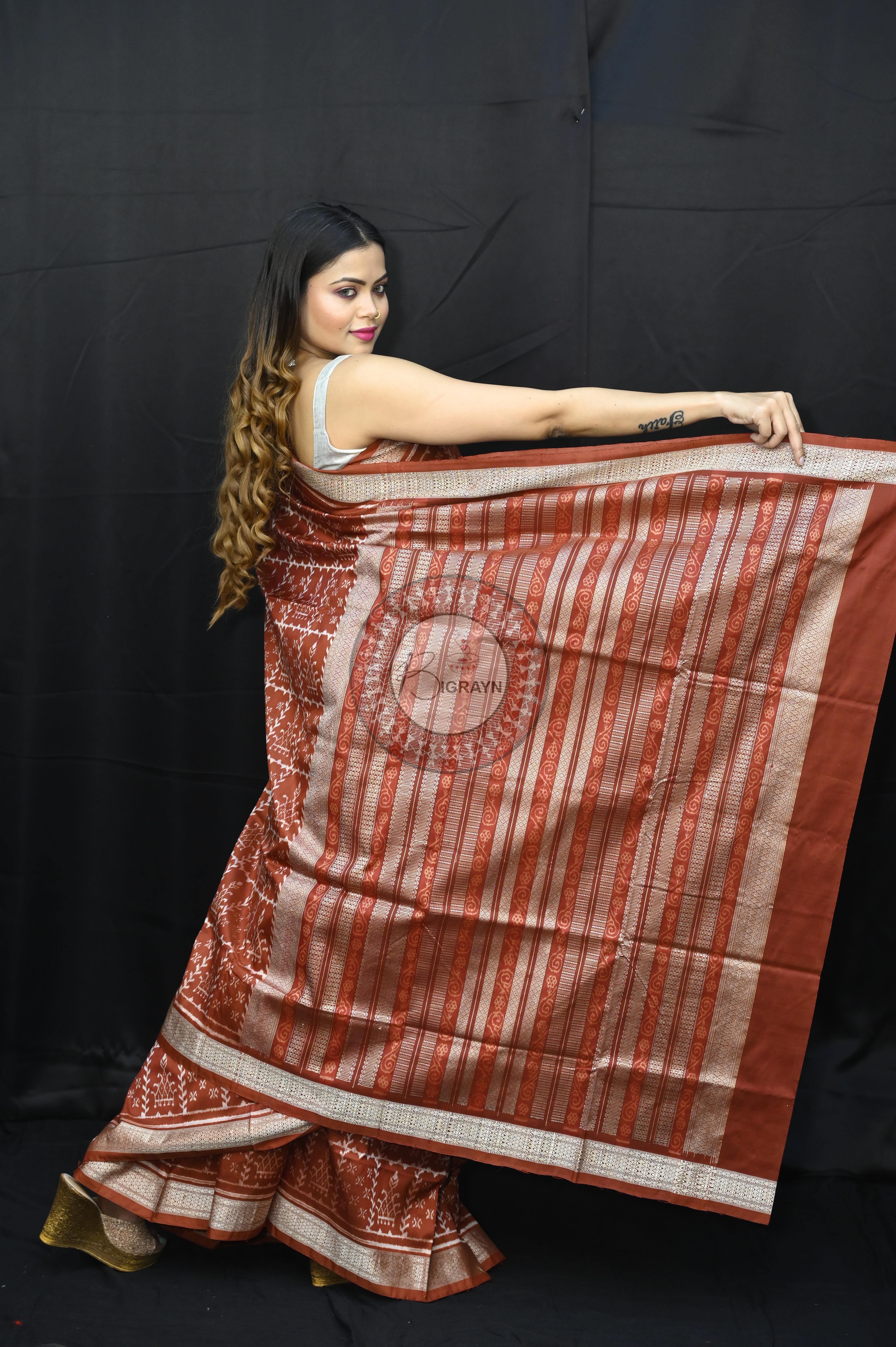 Maroon chaura Design Natural Dye Sambalpuri Silk Saree