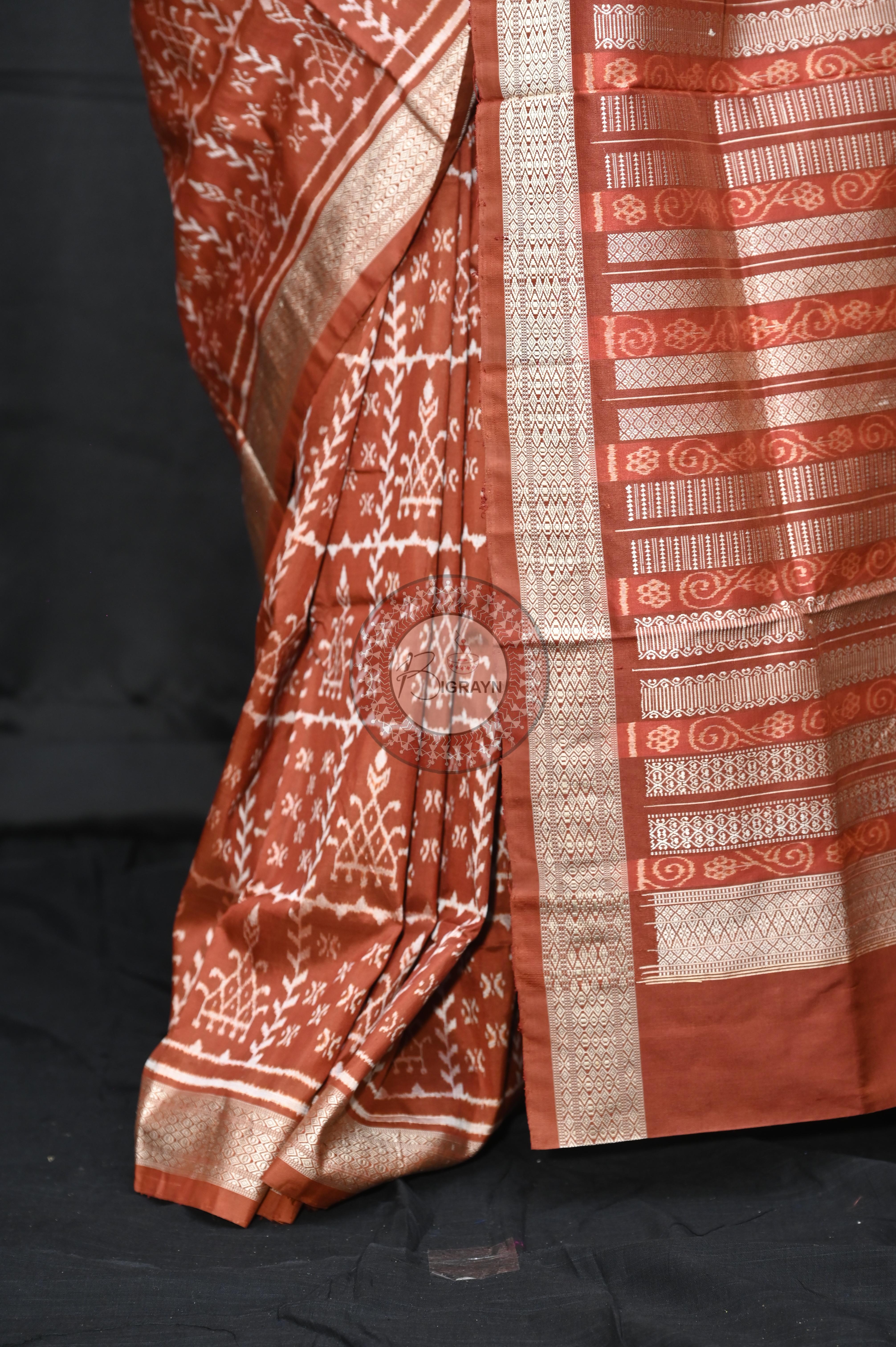 Maroon chaura Design Natural Dye Sambalpuri Silk Saree