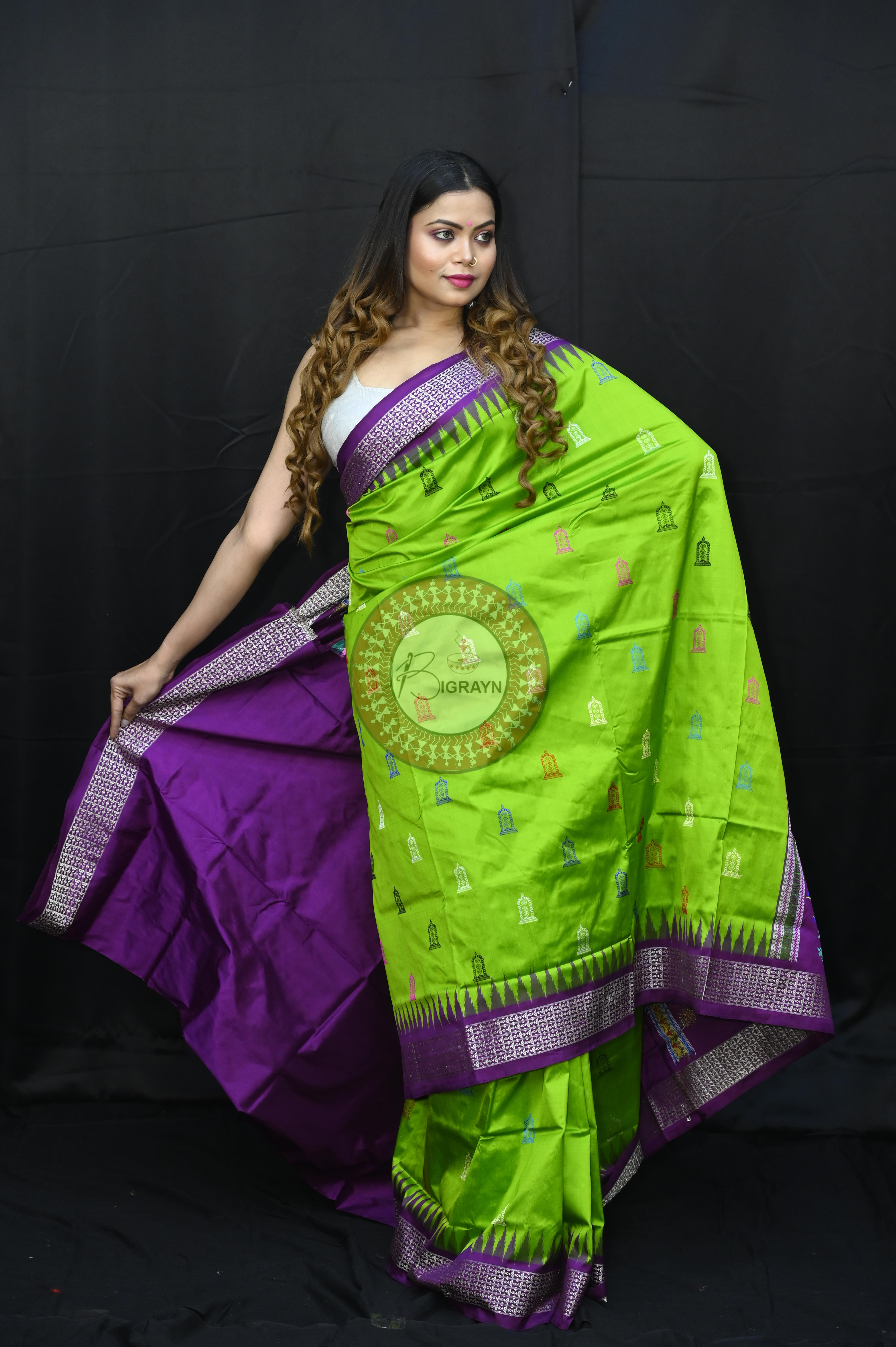 Green Purple Sri Ram Exclusive Sambalpuri Silk Saree