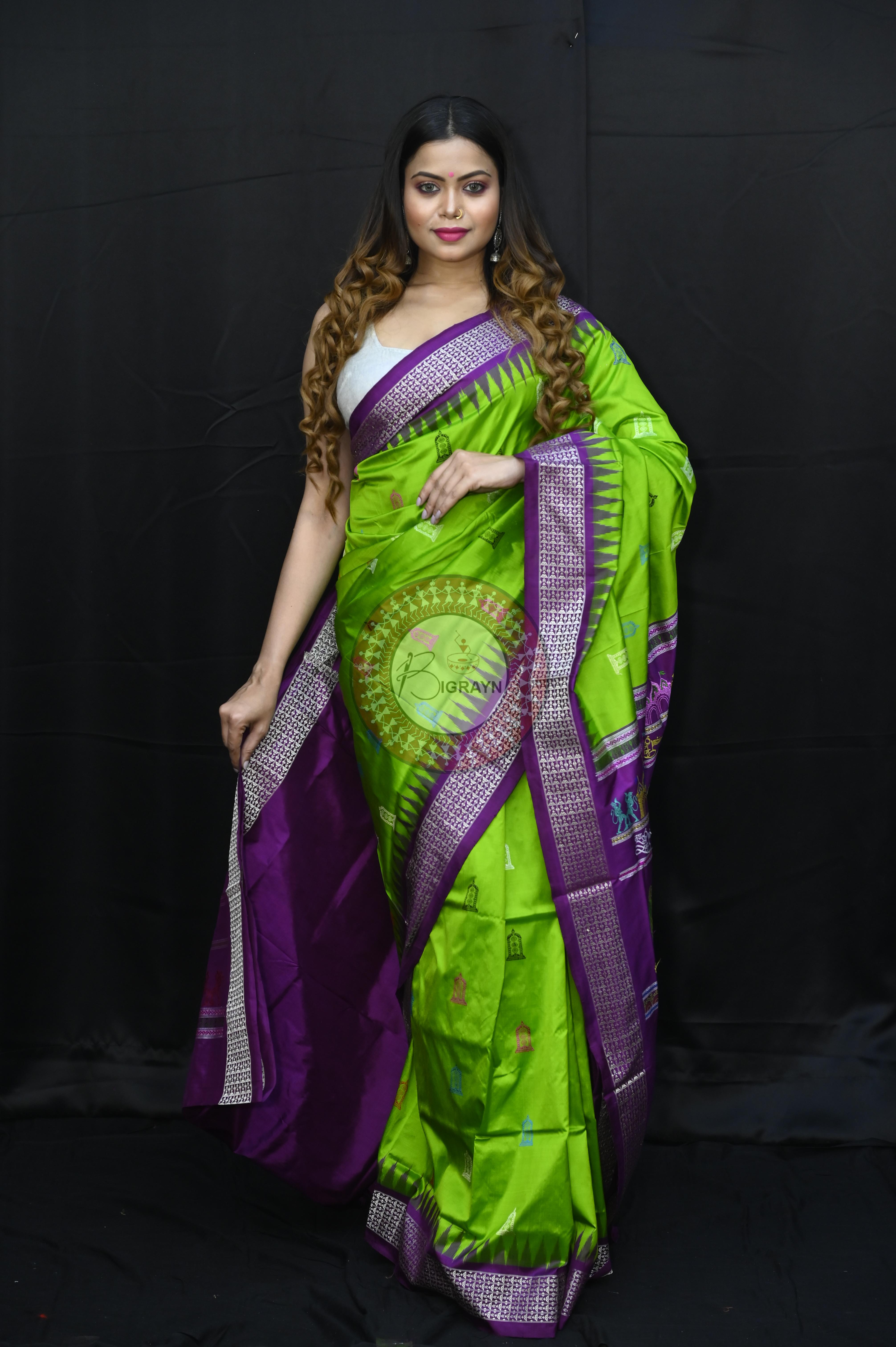 Green Purple Sri Ram Exclusive Sambalpuri Silk Saree