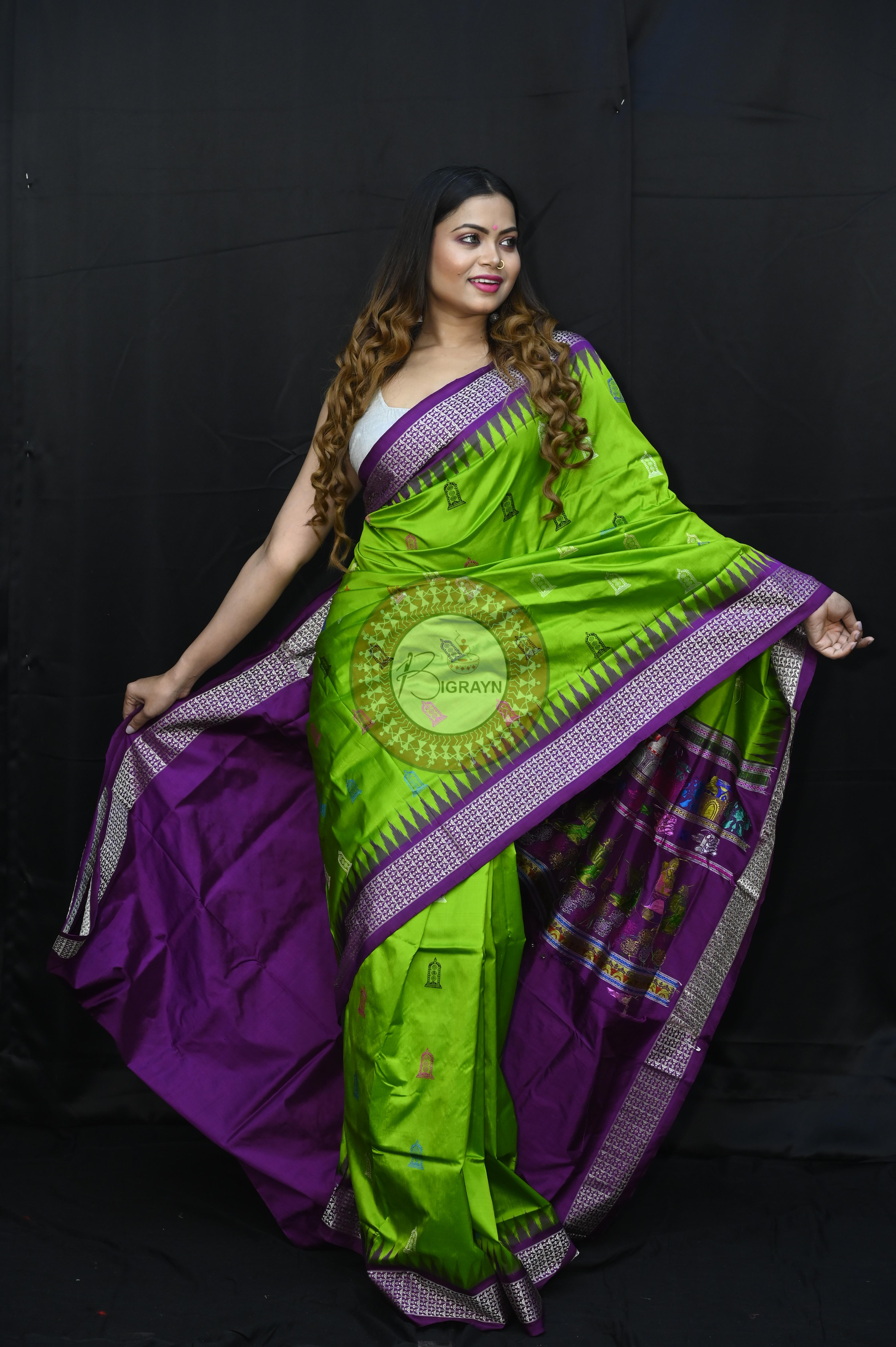 Green Purple Sri Ram Exclusive Sambalpuri Silk Saree