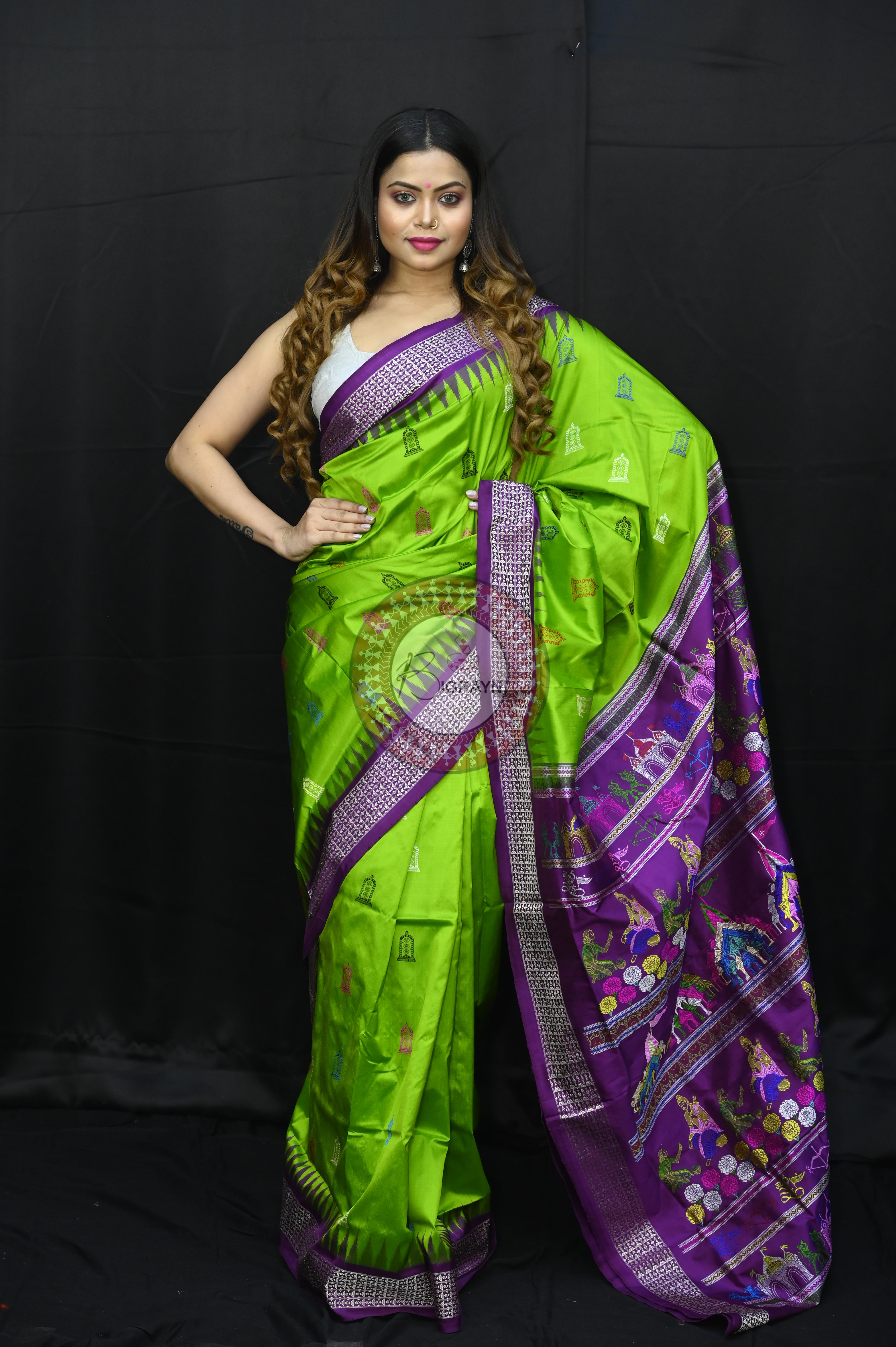 Green Purple Sri Ram Exclusive Sambalpuri Silk Saree