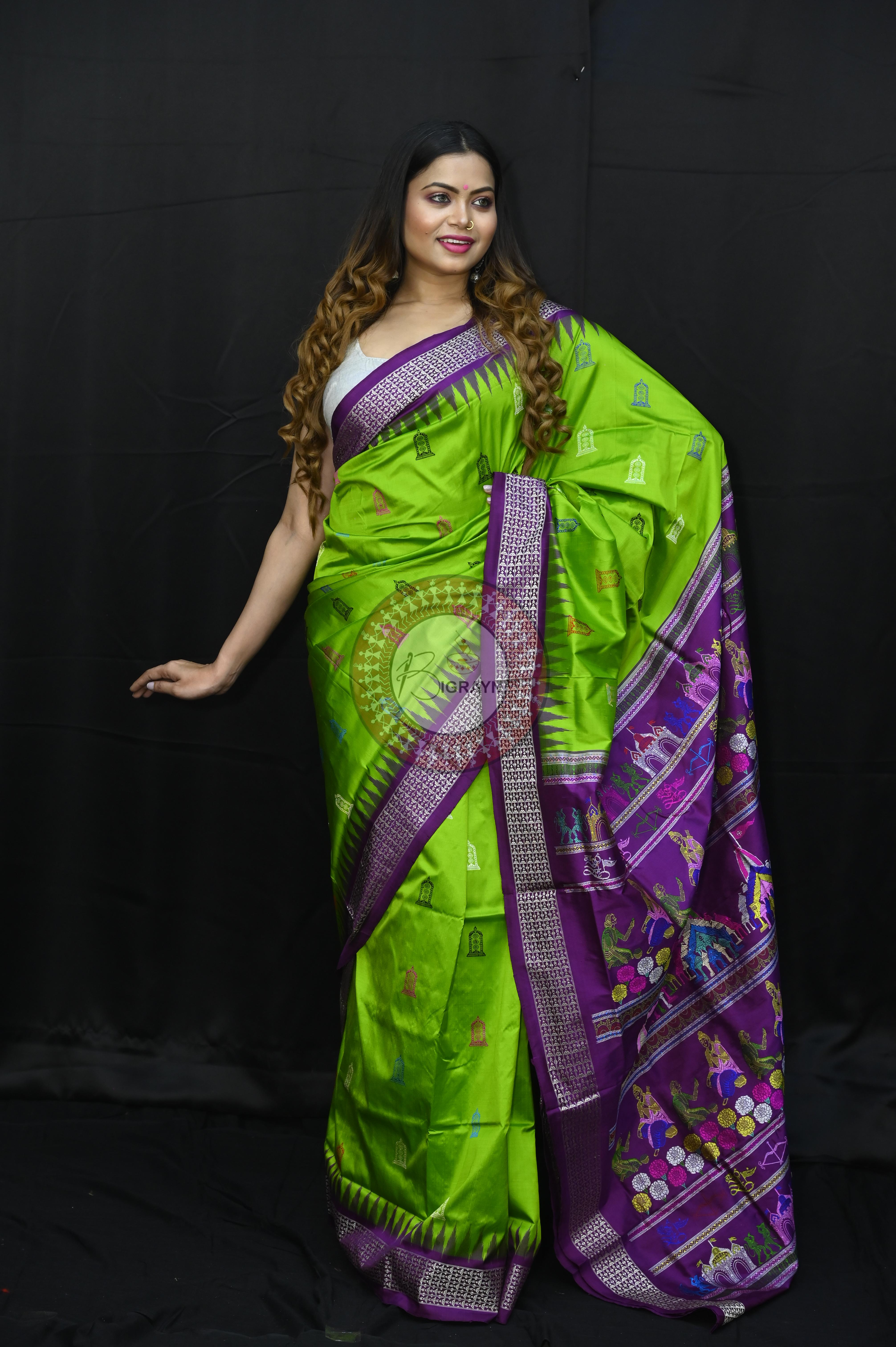 Green Purple Sri Ram Exclusive Sambalpuri Silk Saree