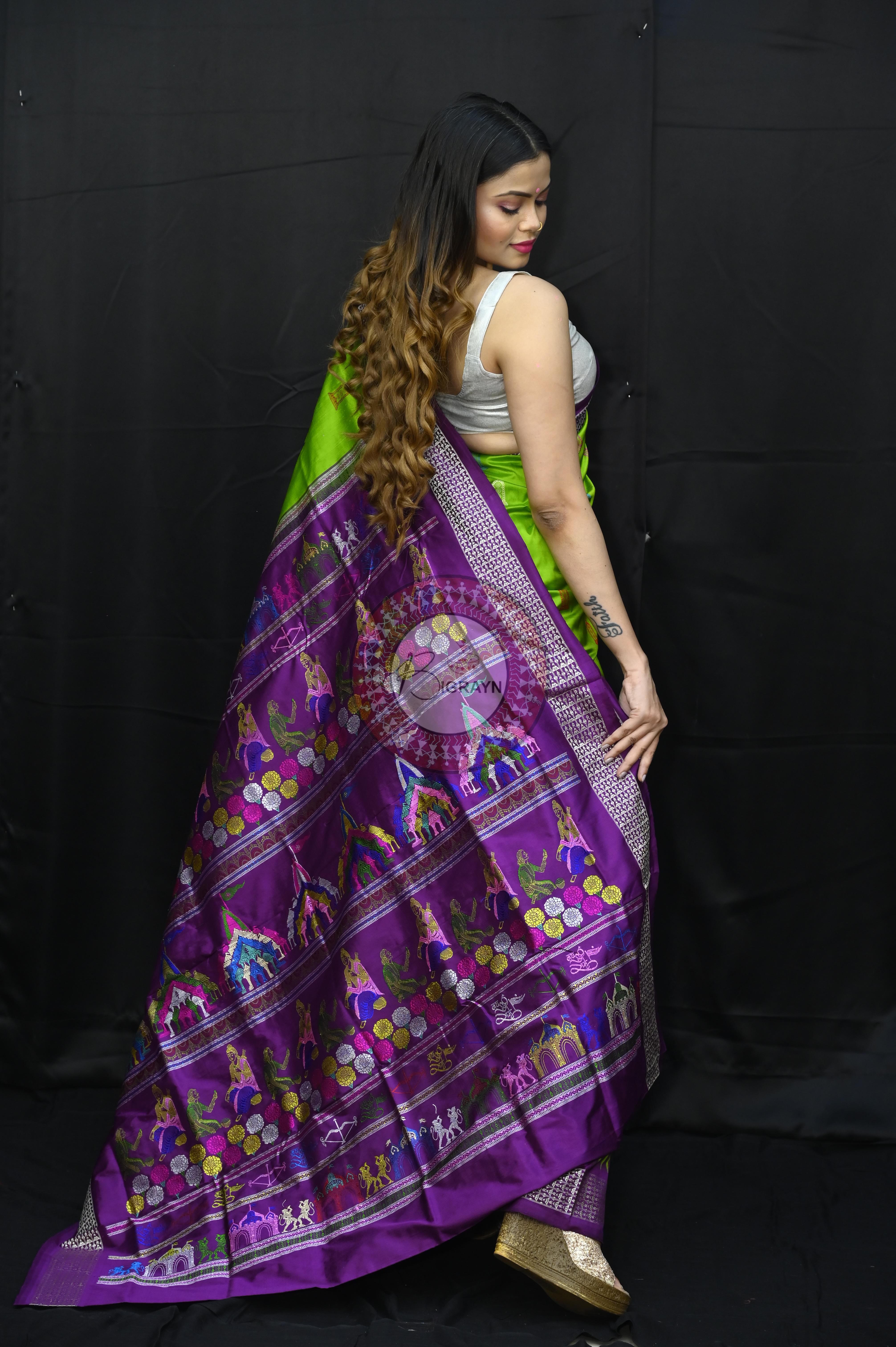 Green Purple Sri Ram Exclusive Sambalpuri Silk Saree